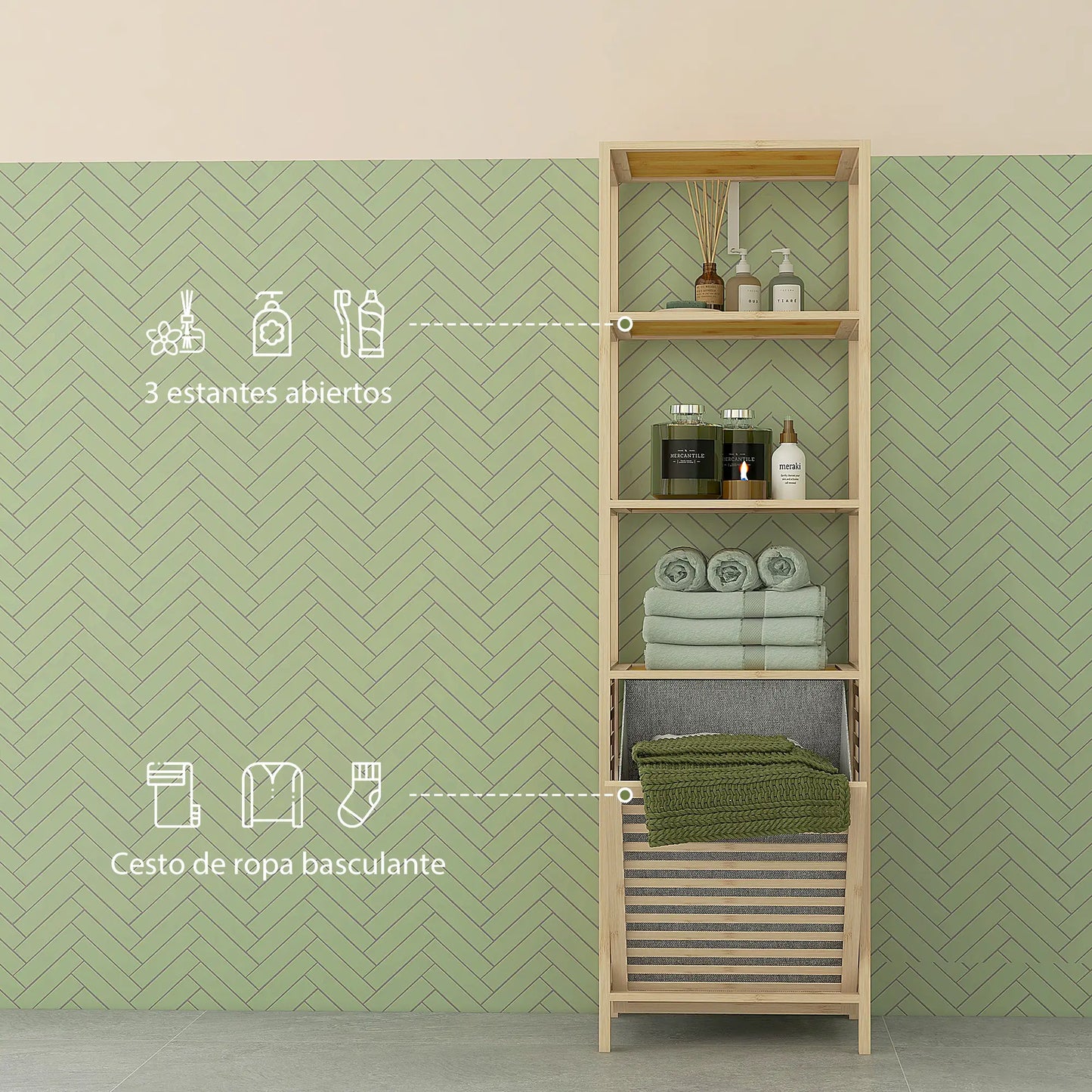 ESTANTERÍA DE BAÑO NATURAL BALENZA CON 3 ESTANTES Y CESTO PARA ROPA image 1