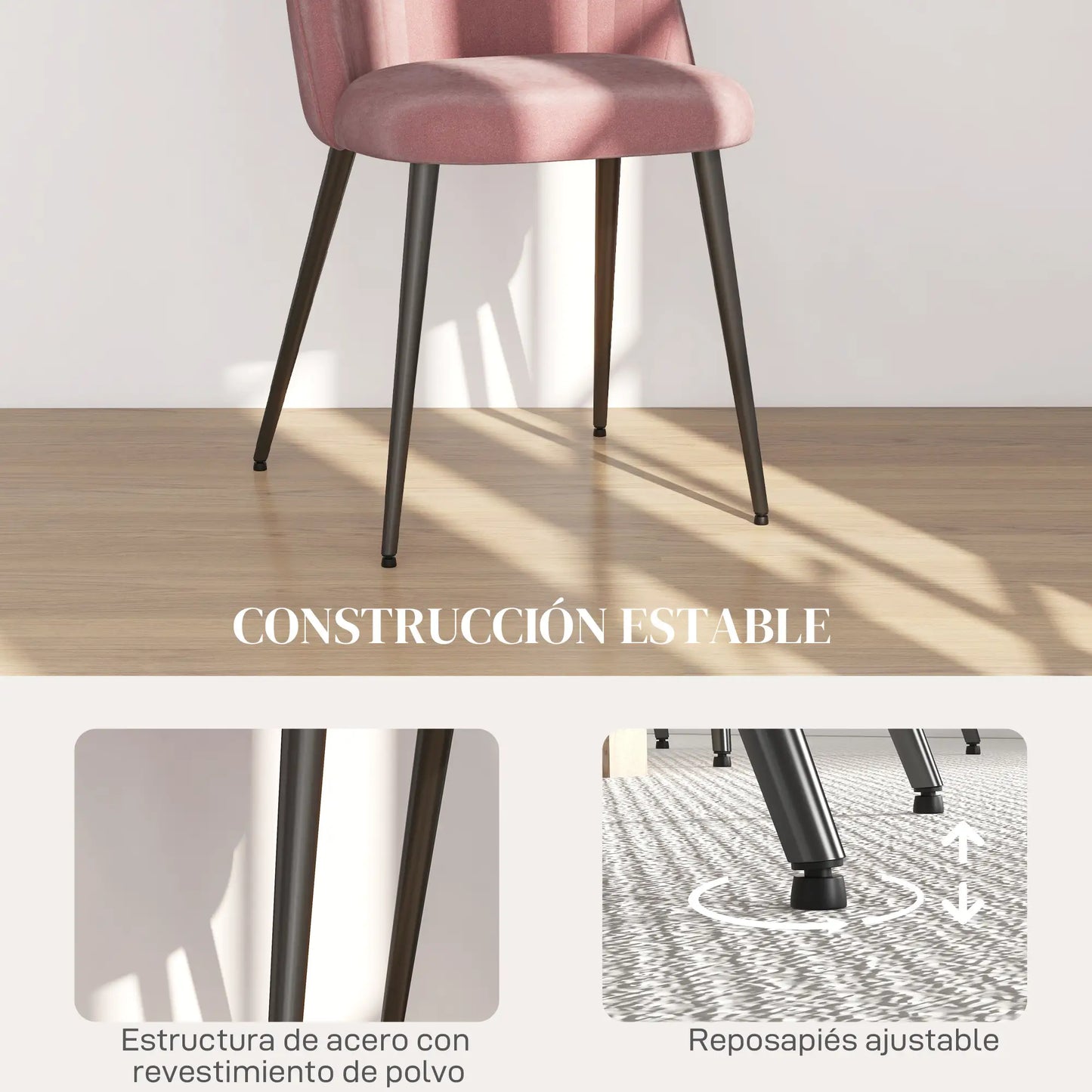 PACK DE 4 SILLAS DE COMEDOR MODERNAS EN TERCIOPELO ROSA PALO image 1