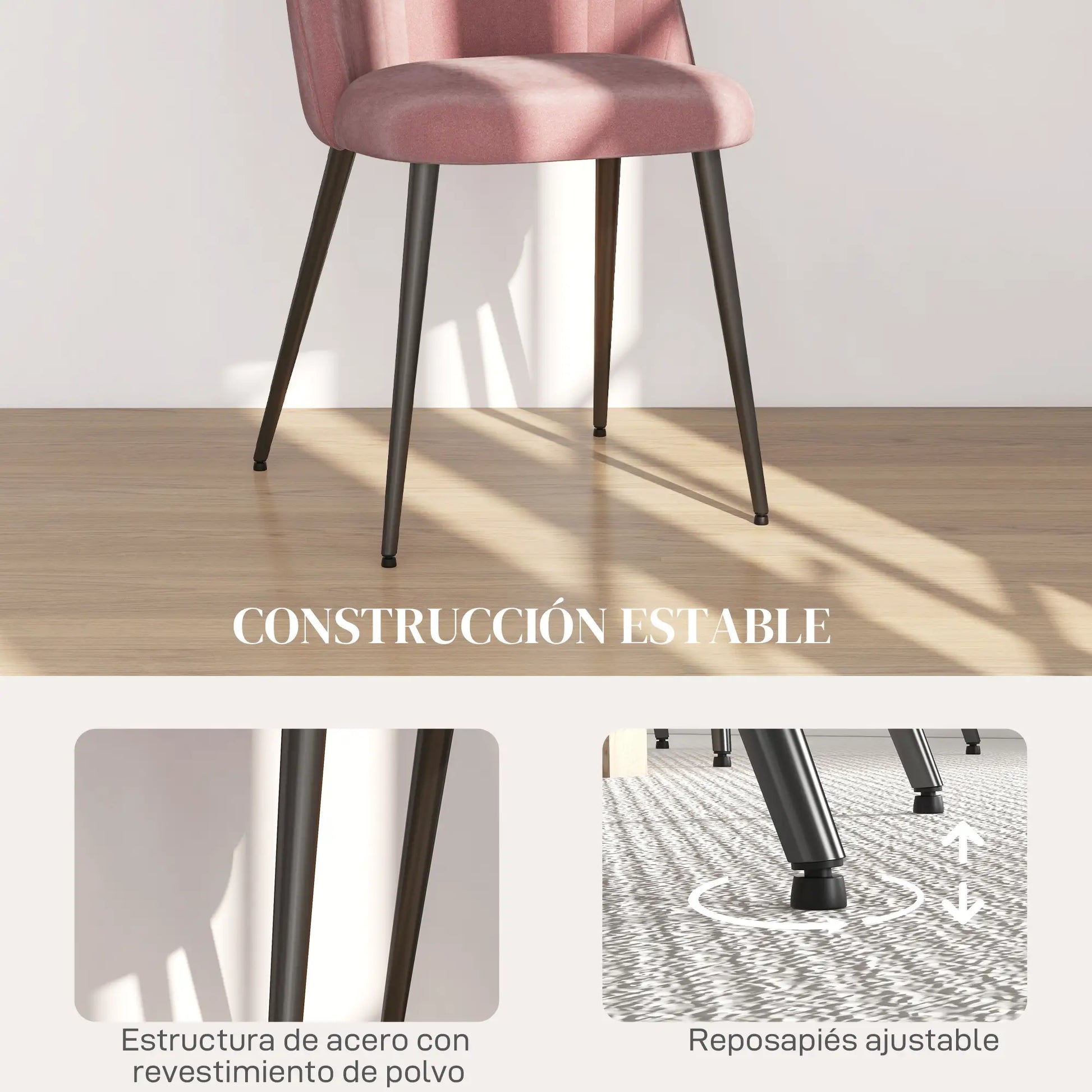 PACK DE 4 SILLAS DE COMEDOR MODERNAS EN TERCIOPELO ROSA PALO image 1