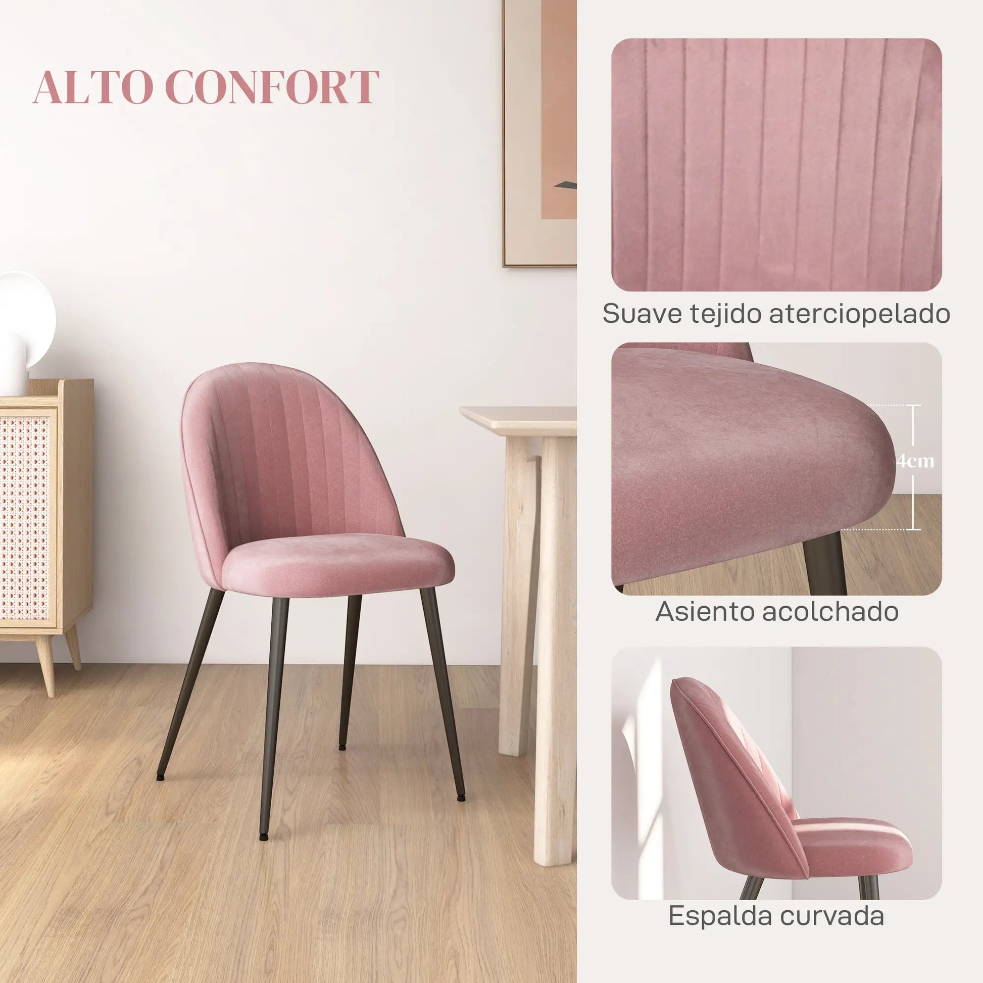 PACK DE 4 SILLAS DE COMEDOR MODERNAS EN TERCIOPELO ROSA PALO image 8
