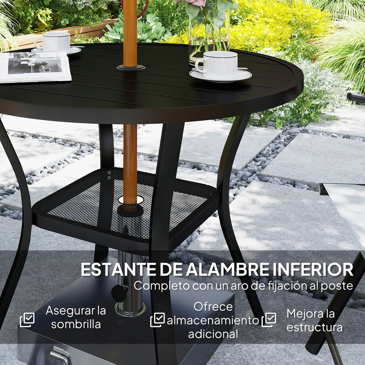 MESA DE COMEDOR EXTERIOR REDONDA BLACK SHADE Ø90 CM – CON ORIFICIO PARA SOMBRILL image 6