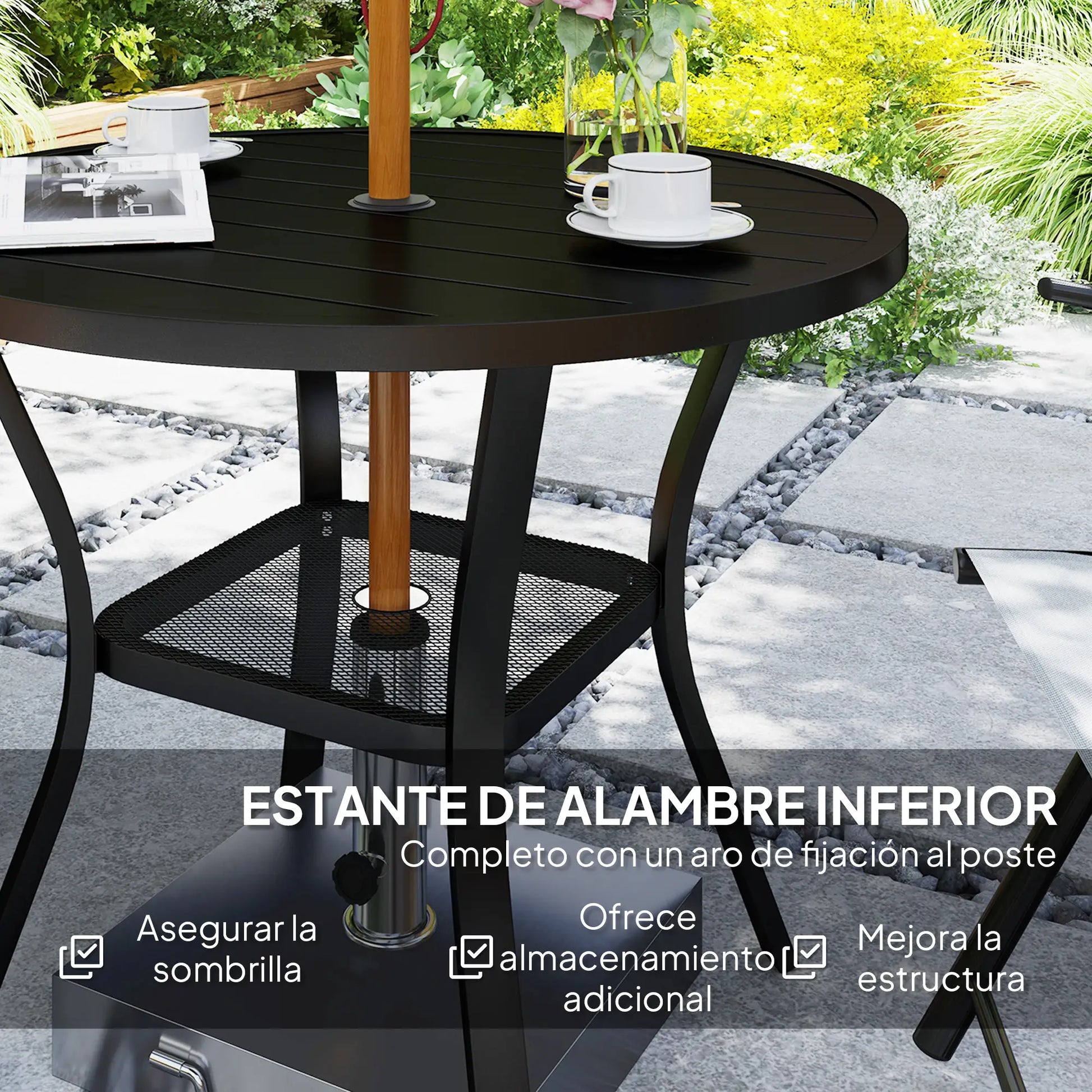 MESA DE COMEDOR EXTERIOR REDONDA BLACK SHADE Ø90 CM – CON ORIFICIO PARA SOMBRILL image 6