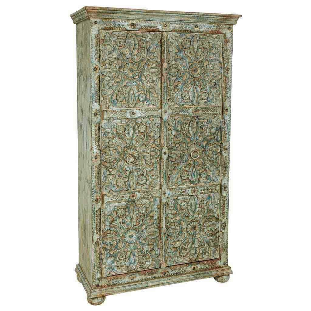 ARMARIO DALIAN ARTESANAL DE MADERA TALLADA VERDE AGUAMARINA image 1