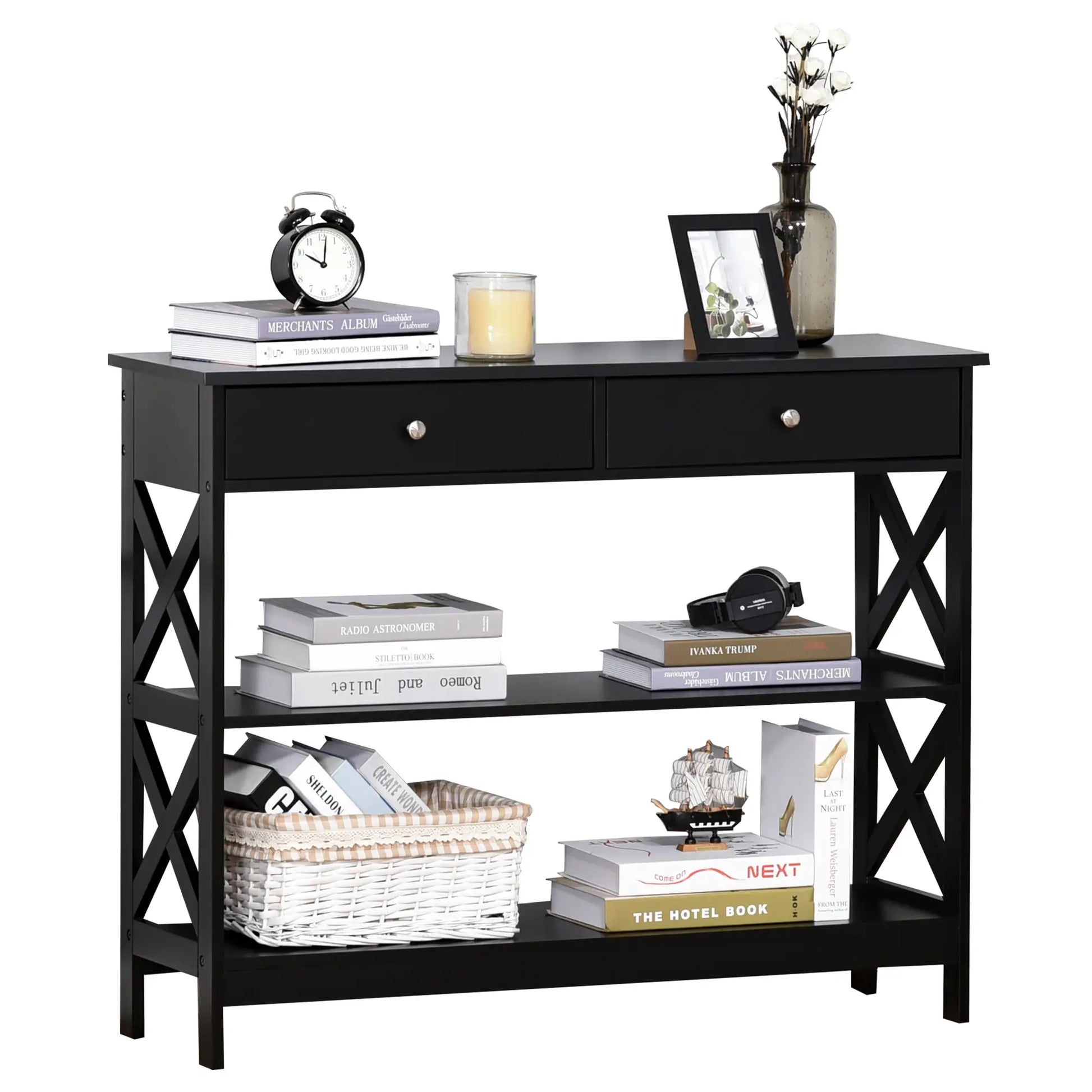 CONSOLA MODERNA NEGRA “BLACK X-LINE DOUBLE DRAWER” image 4