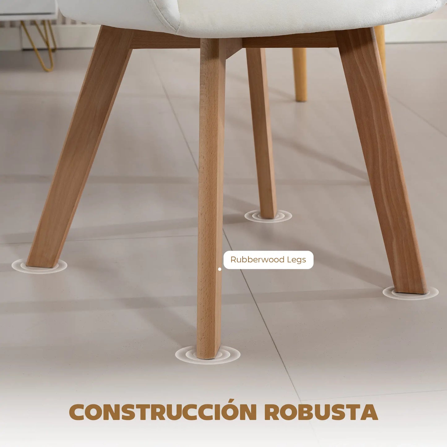 JUEGO DE 2 SILLAS DE COMEDOR MODERNAS TAPIZADAS EN TERCIOPELO – COLOR CREMA image 6