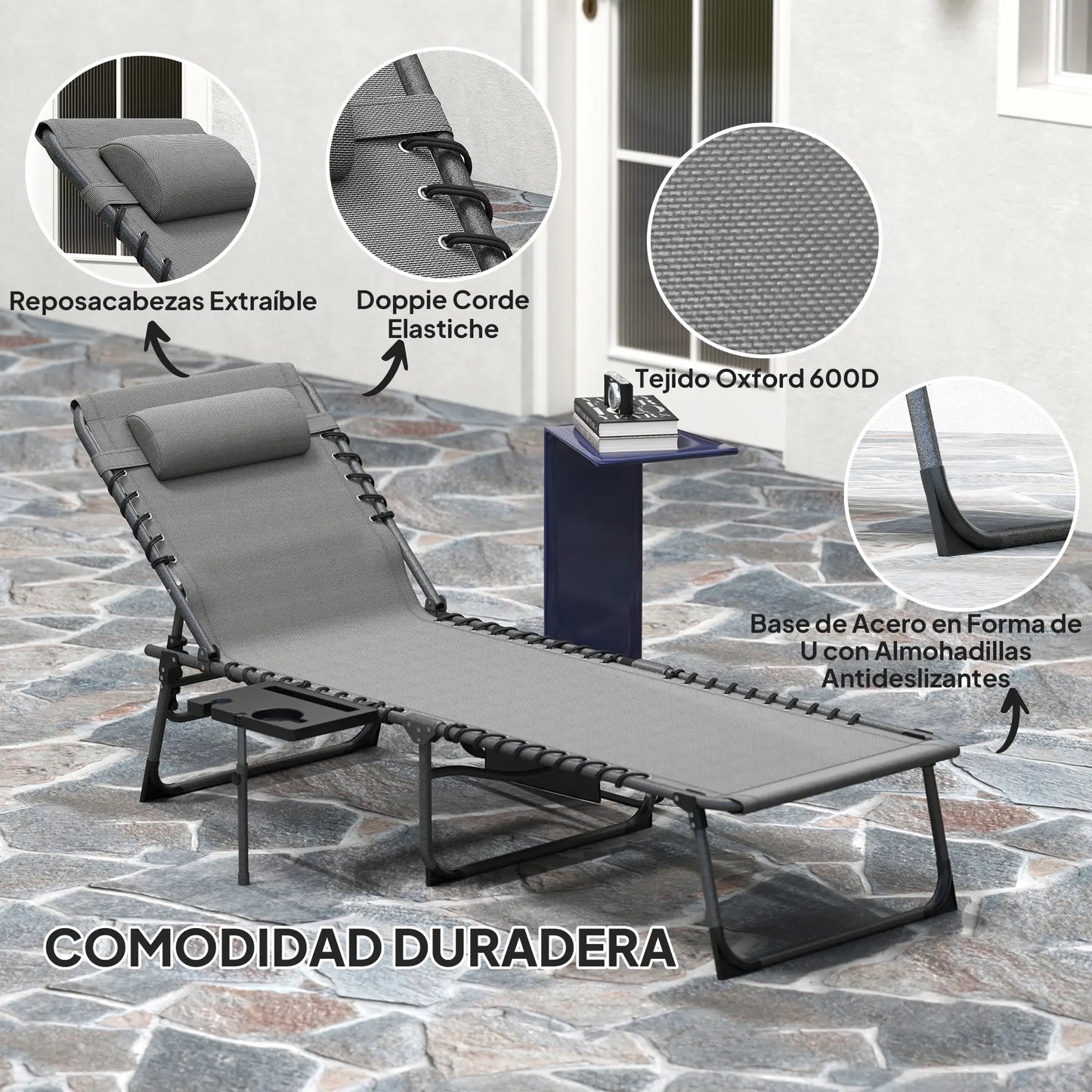 TUMBONA DE JARDÍN PLEGABLE RECLINABLE STEEL COMFORT PRO GRIS image 1