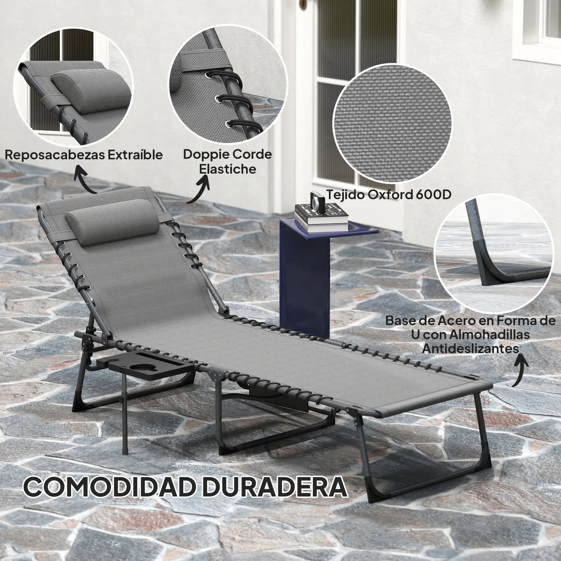 TUMBONA DE JARDÍN PLEGABLE RECLINABLE STEEL COMFORT PRO GRIS image 1