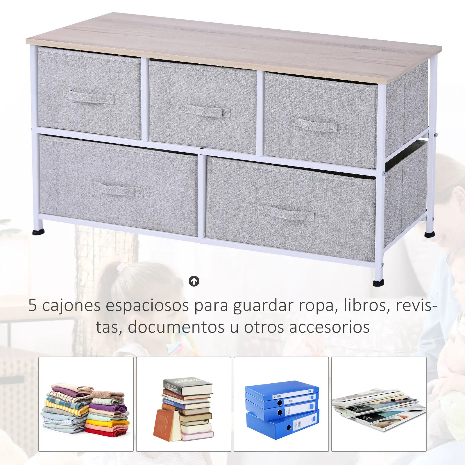 CÓMODA NORDLYN 5T CON 5 CAJONES DE TELA Y ESTRUCTURA METÁLICA image 9