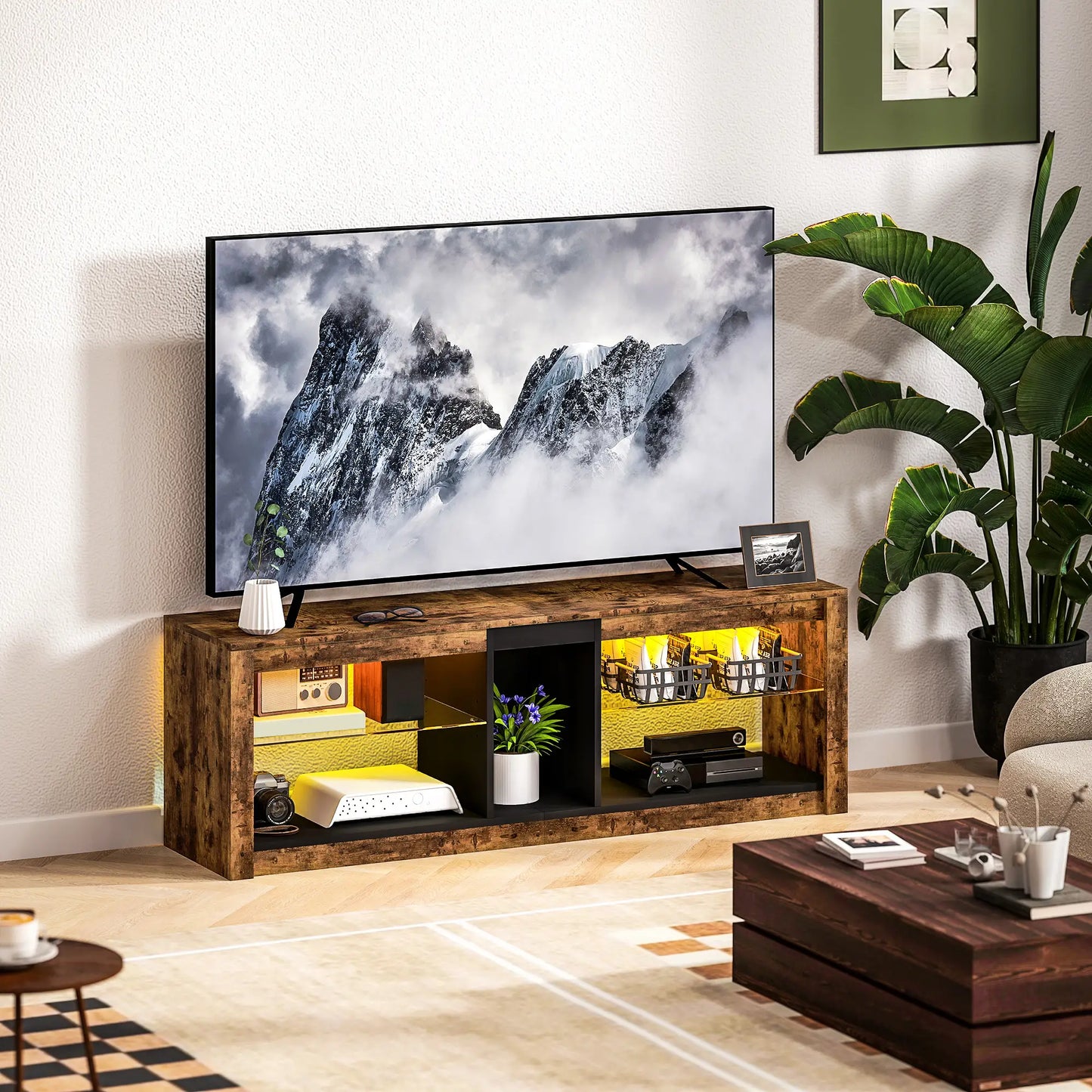 Mueble TV 140 cm Marrón Rústico con LED image 0