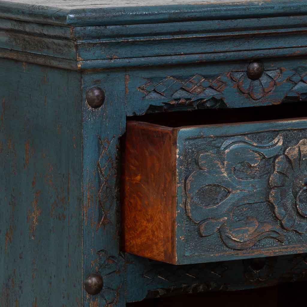 MESITA DE NOCHE DALIAN ARTESANAL AZUL PATINADO DE MADERA image 4