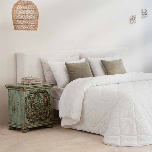 MESITA DE NOCHE DALIAN ARTESANAL DE MADERA TALLADA VERDE AGUAMARINA image 0