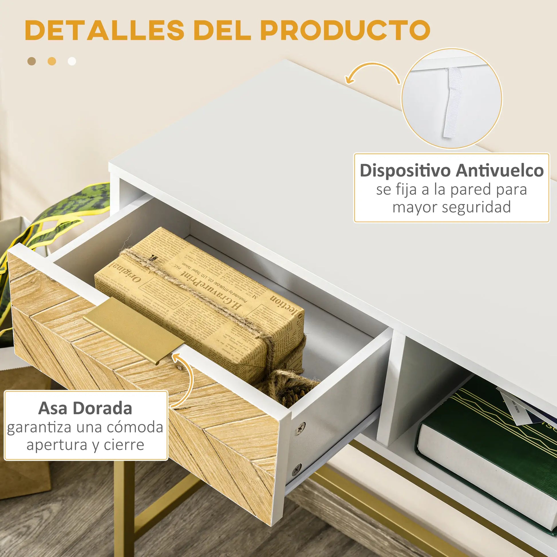 CONSOLA MODERNA BLANCO & DORADO “ELEGANCE GOLD SINGLE DRAWER” image 1
