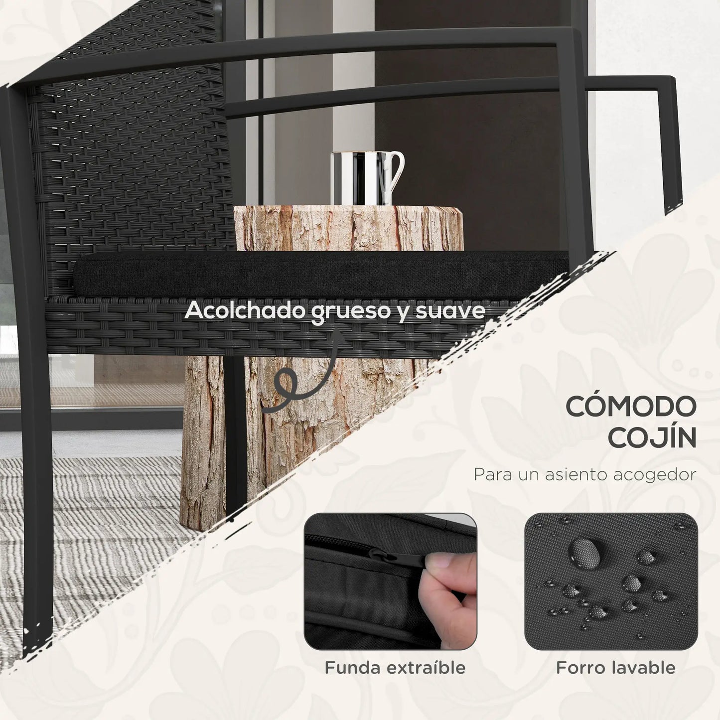 CONJUNTO DE JARDÍN BISTRÓ NERO – RATÁN SINTÉTICO CON MESA Y 2 SILLAS image 2
