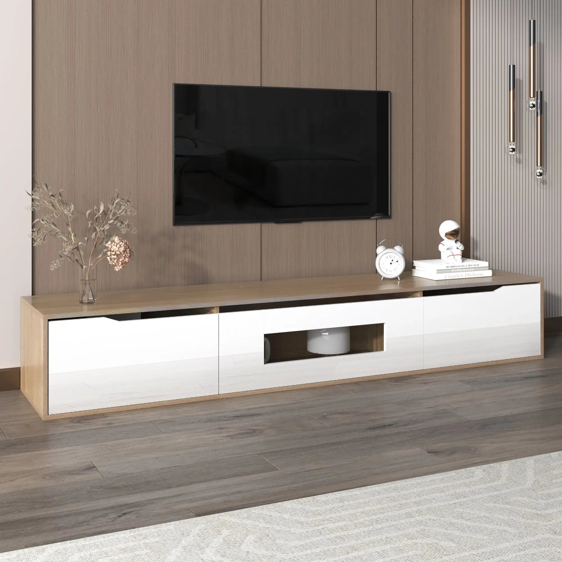 MUEBLE TV MODERNO BLANCO BRILLO & MADERA 180 CM image 1