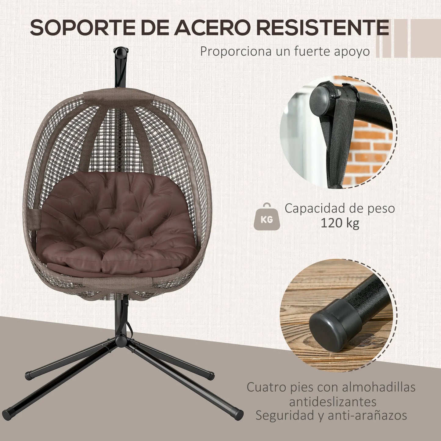 SILLÓN COLGANTE HUEVO RATÁN NIDO CAFÉ – MODELO ZENITH image 6