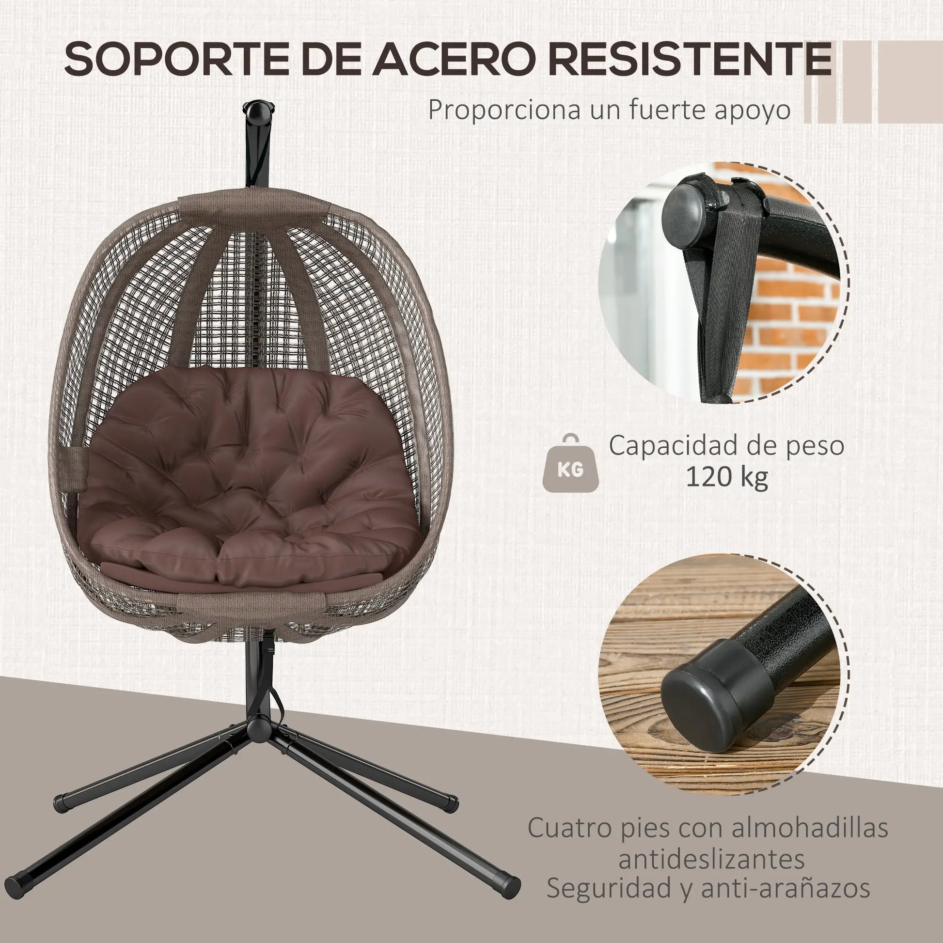 SILLÓN COLGANTE HUEVO RATÁN NIDO CAFÉ – MODELO ZENITH image 6