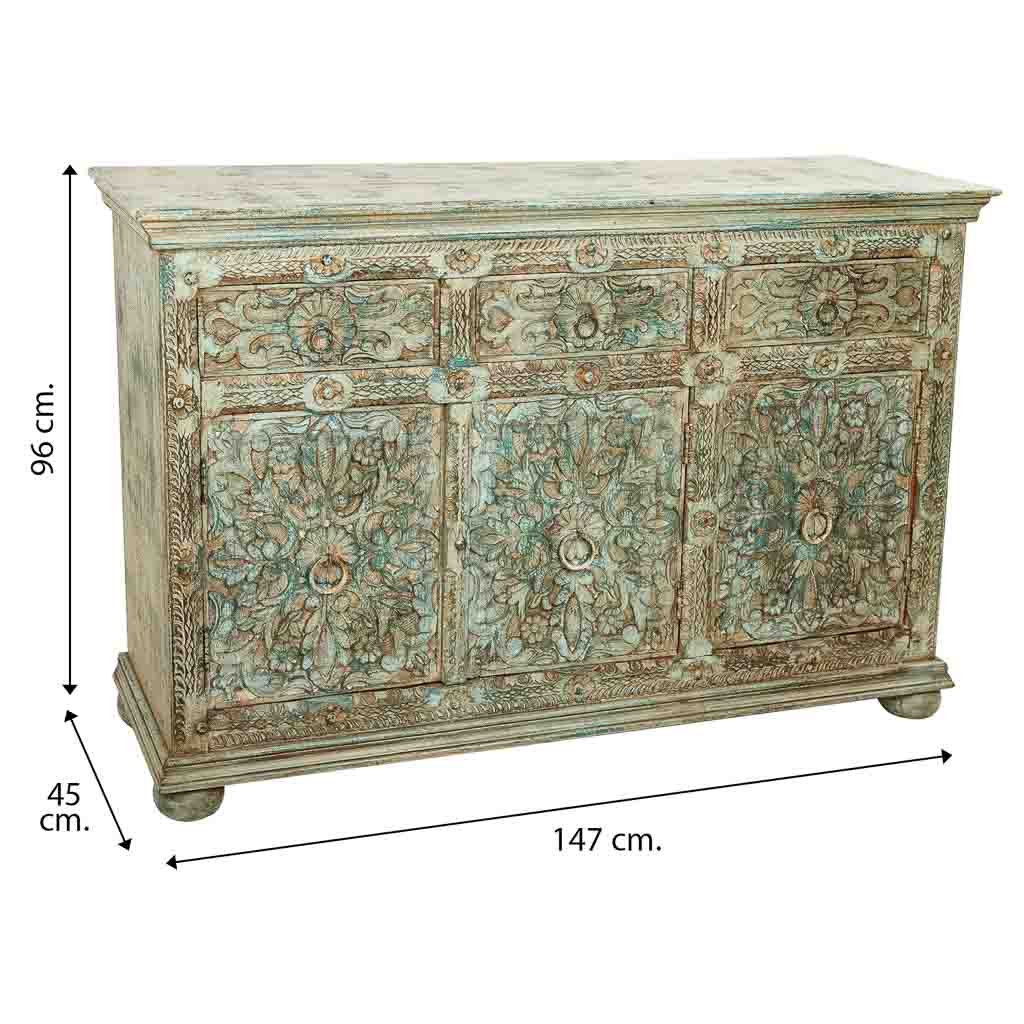 APARADOR DALIAN ARTESANAL DE MADERA TALLADA VERDE AGUAMARINA image 3