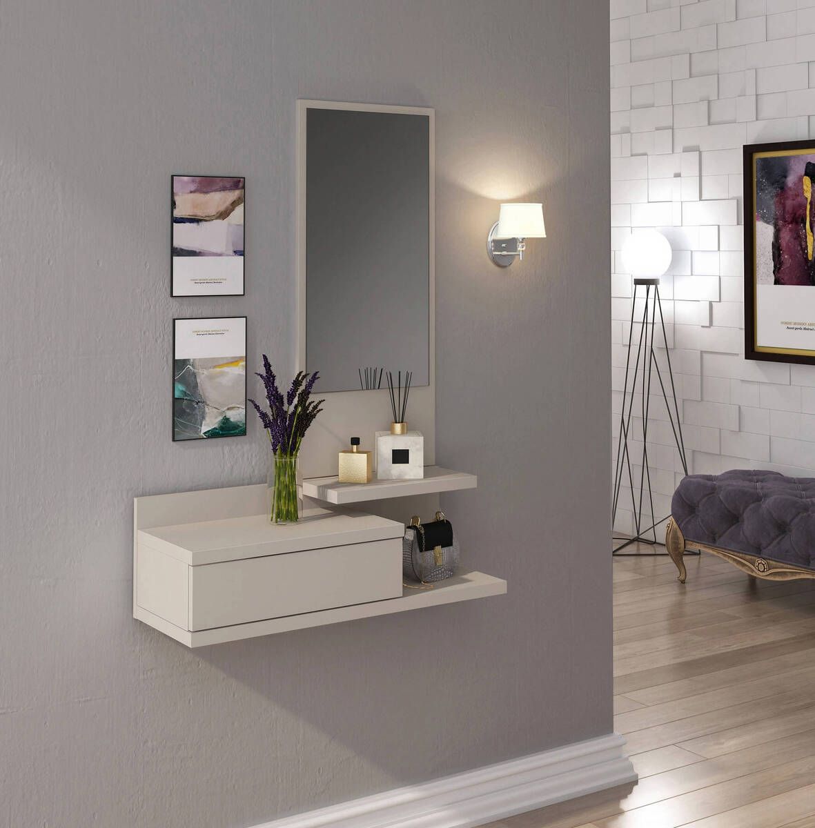 Recibidor Vertical con Cajón y Espejo AURA image 1