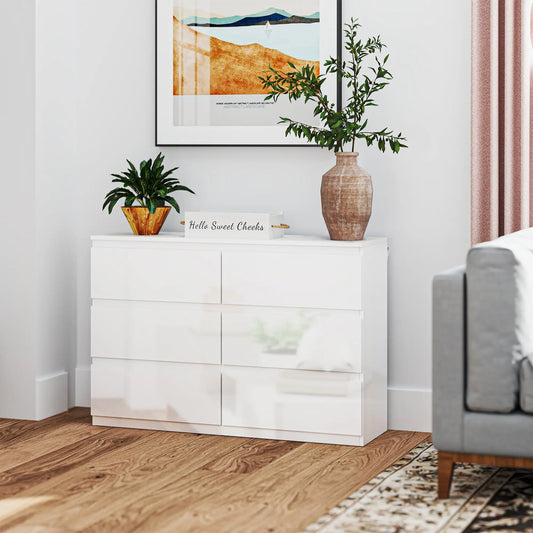 CÓMODA DE DORMITORIO ARLUXA SIX CON 6 CAJONES · ESTILO MODERNO · BLANCO BRILLO image 0
