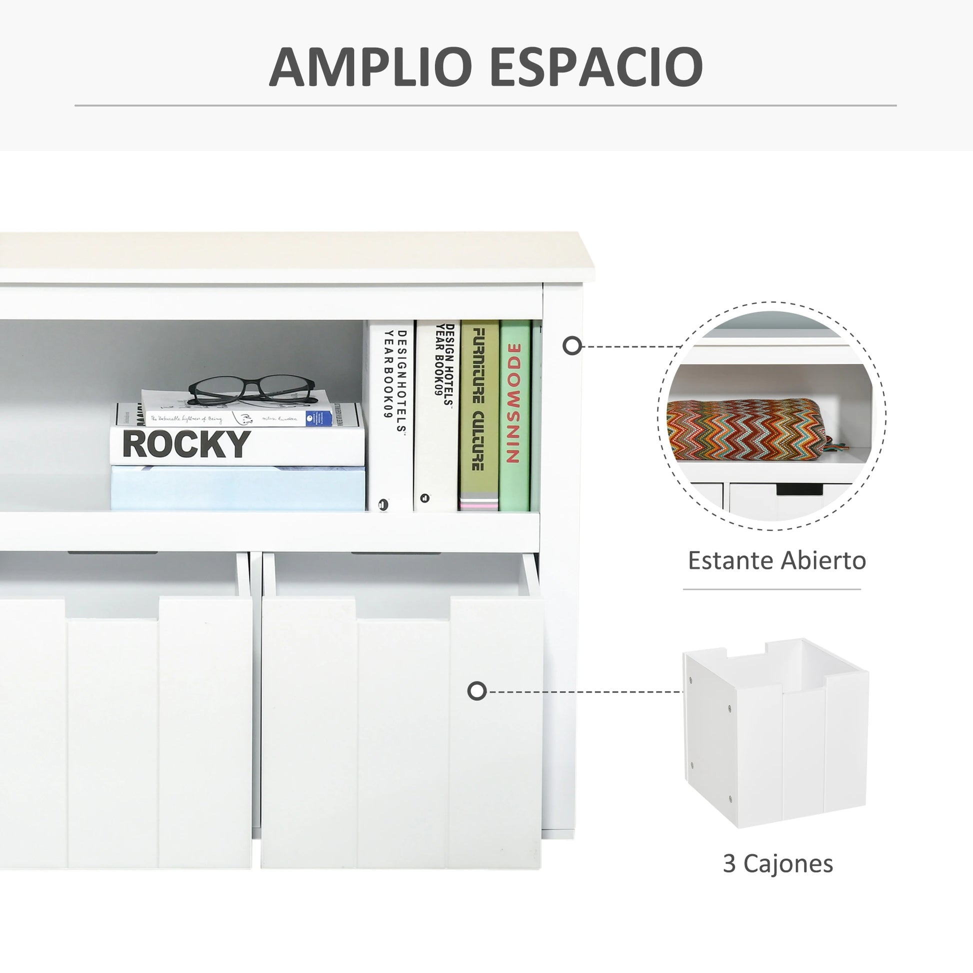 APARADOR DE SALÓN BLANCO CON 3 CAJONES Y ESTANTES – MODELO NORDIK image 8