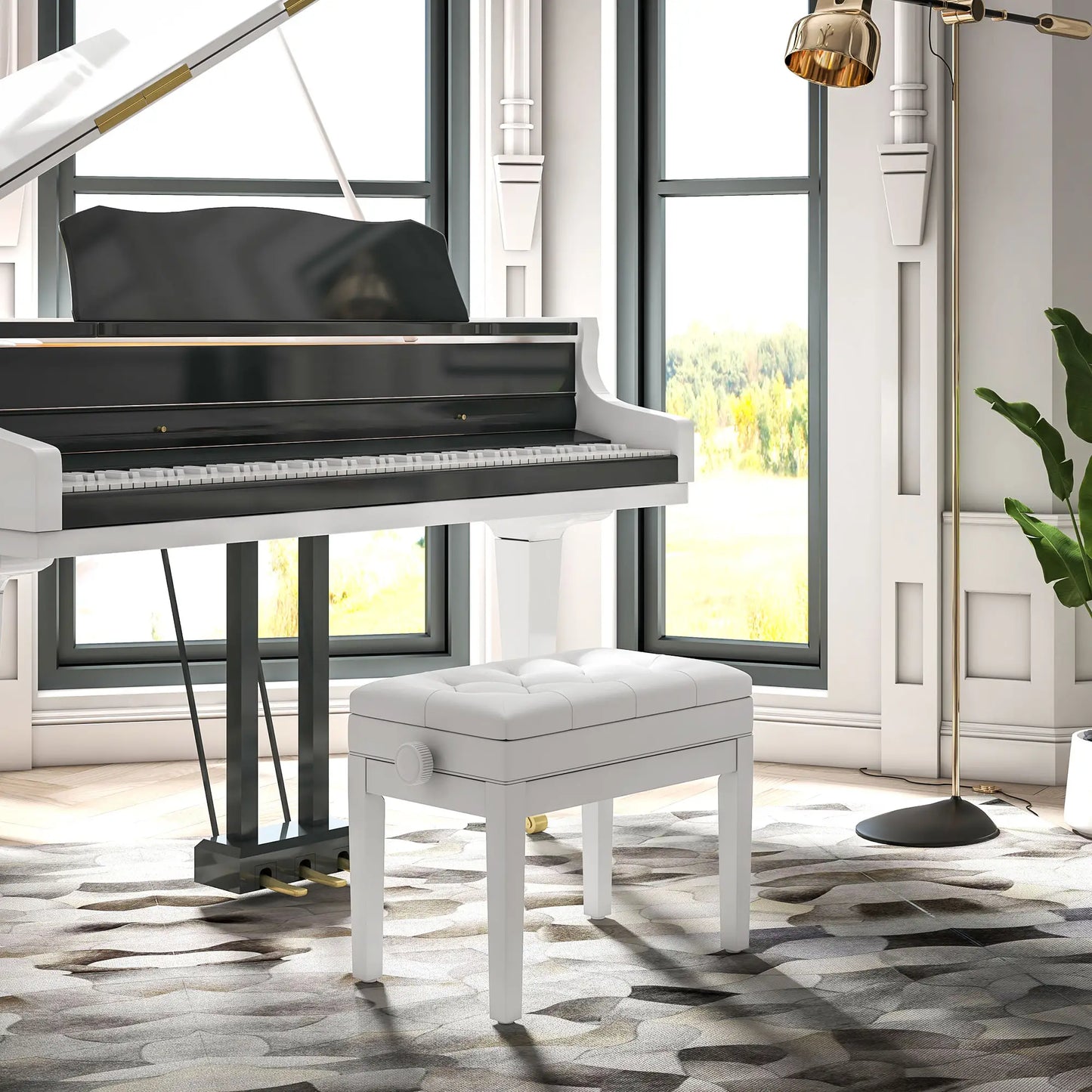 BANQUETA DE PIANO HARMONY LIFT BLANCA AJUSTABLE CON ALMACENAJE image 0