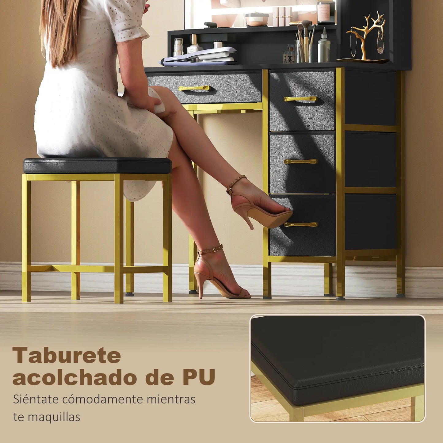TOCADOR DE MAQUILLAJE LUMINA BLACK PRO · ESPEJO LED · ESTACIÓN DE CARGA · CON TA image 6