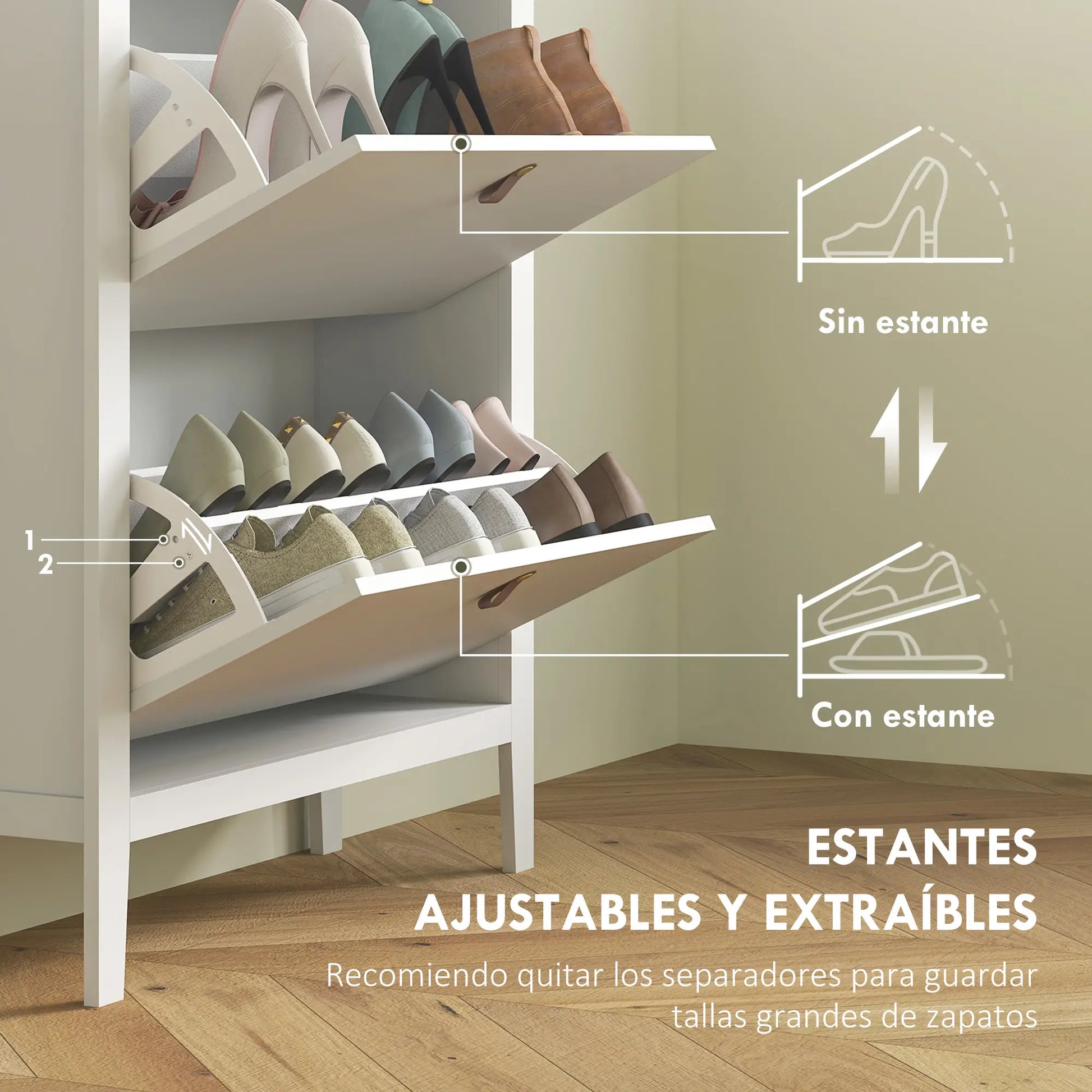 ZAPATERO ESTRECHO NORDEN PURO CON 2 COMPARTIMENTOS Y TIRADORES DE CUERO image 3