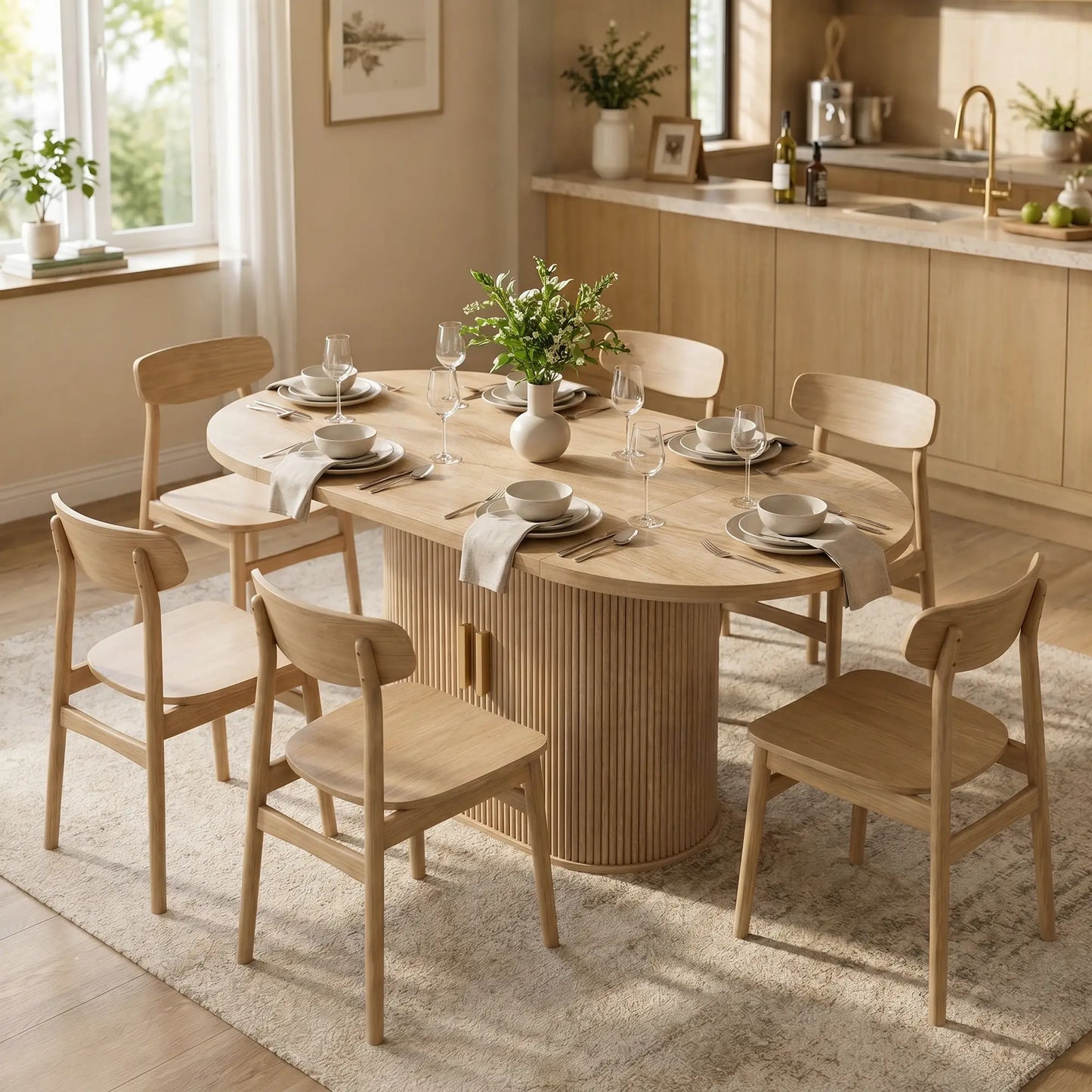 🍽️ MESA DE COMEDOR OVALADA ROBLE 140 CM – CON ALMACENAJE INTEGRADO Y ESTILO FARMHOUSE