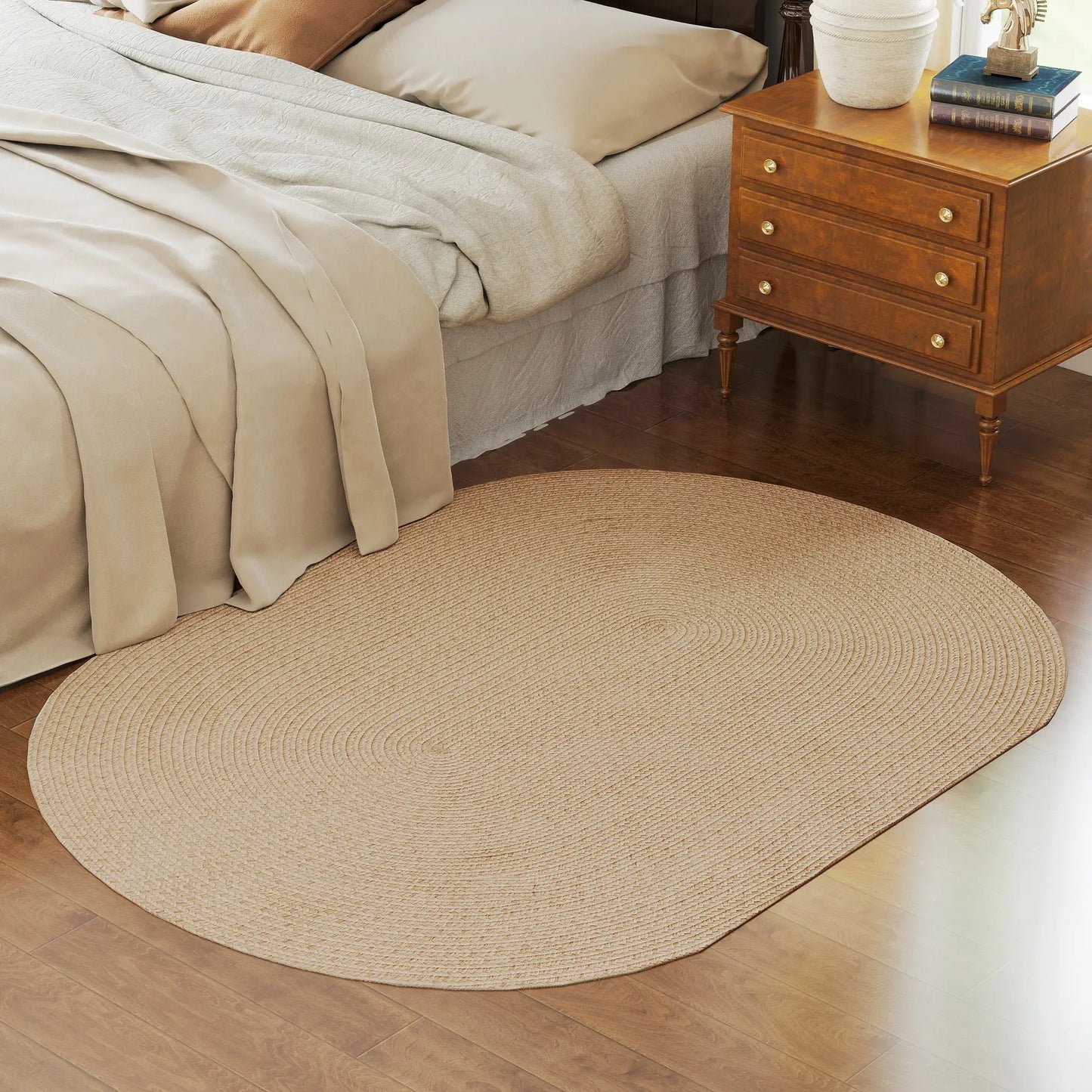 🏡 ALFOMBRA OVALADA LAVABLE 170 × 120 CM – ESTILO RÚSTICO, SUAVIDAD Y FÁCIL MANTENIMIENTO