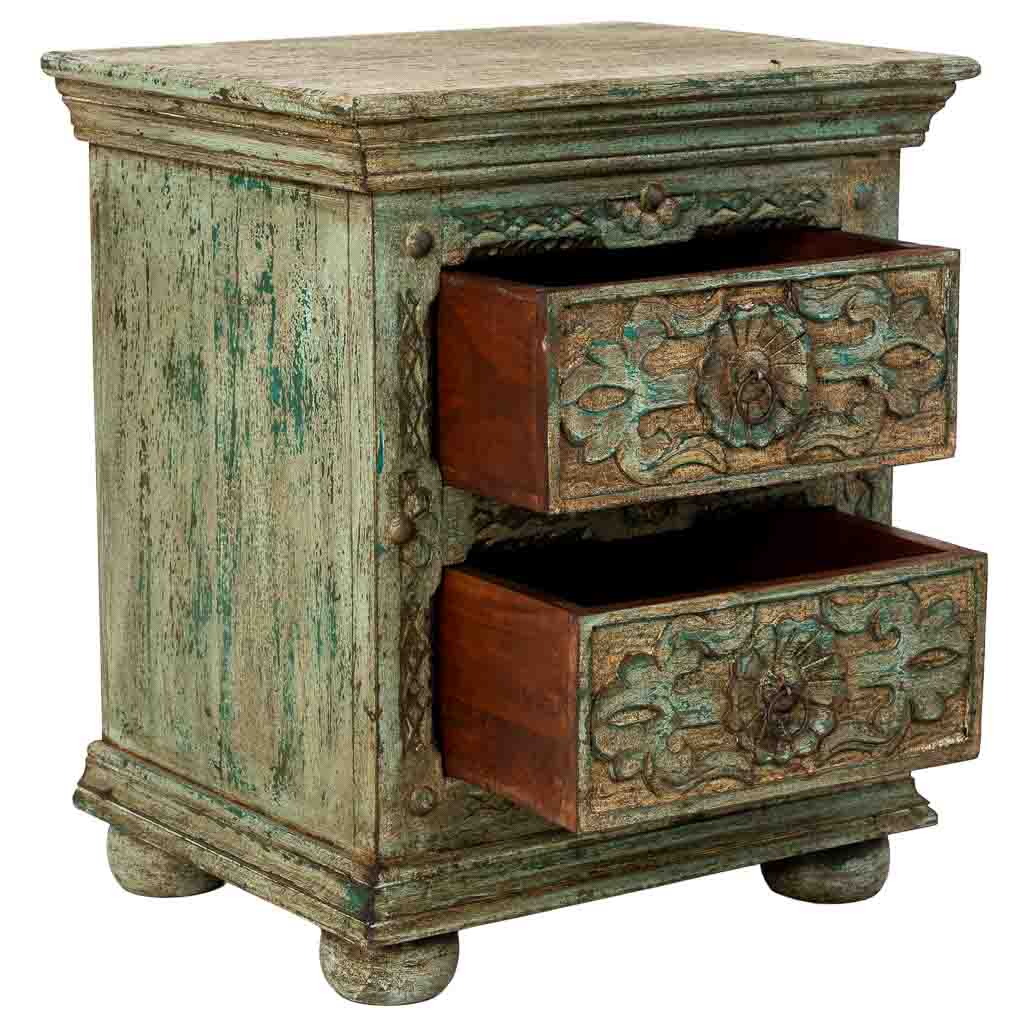 MESITA DE NOCHE DALIAN ARTESANAL VERDE AGUAMARINA CON 2 CAJONES image 1