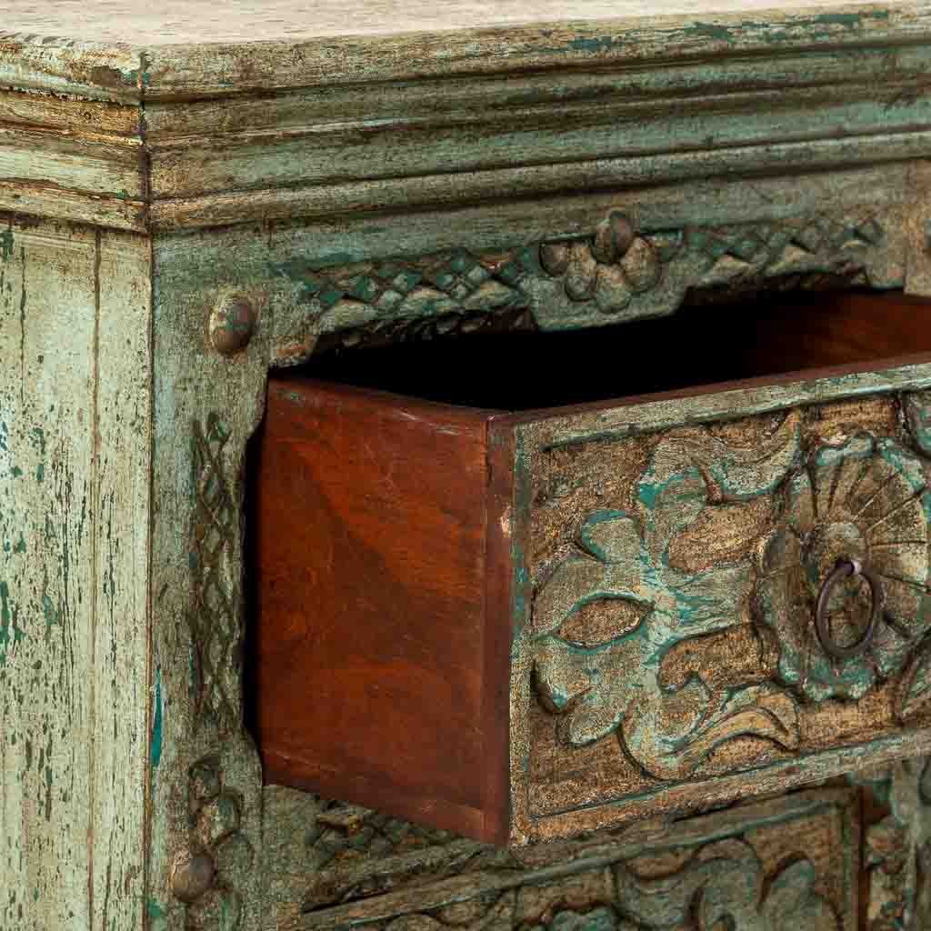 MESITA DE NOCHE DALIAN ARTESANAL VERDE AGUAMARINA CON 2 CAJONES image 3