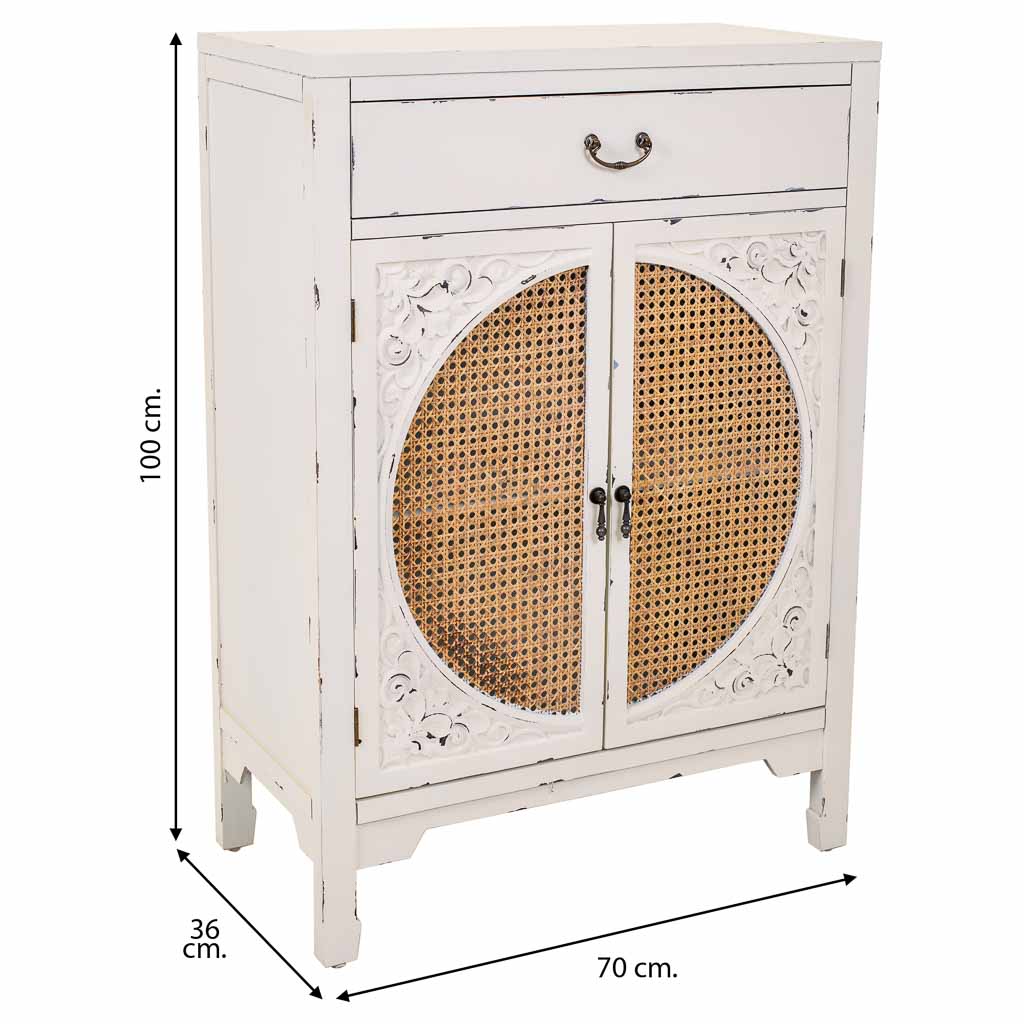 RECIBIDOR ALIKA DE MADERA Y RATÁN CON 1 CAJÓN Y 2 PUERTAS BLANCO image 3