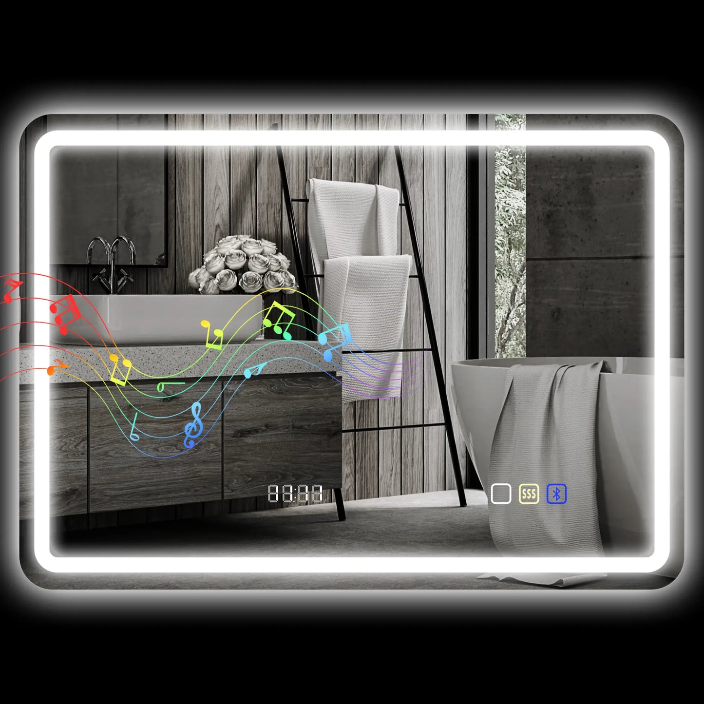 ESPEJO DE BAÑO LED AURIX SOUND 70X50 CON BLUETOOTH, RELOJ Y ANTIVAHO image 4