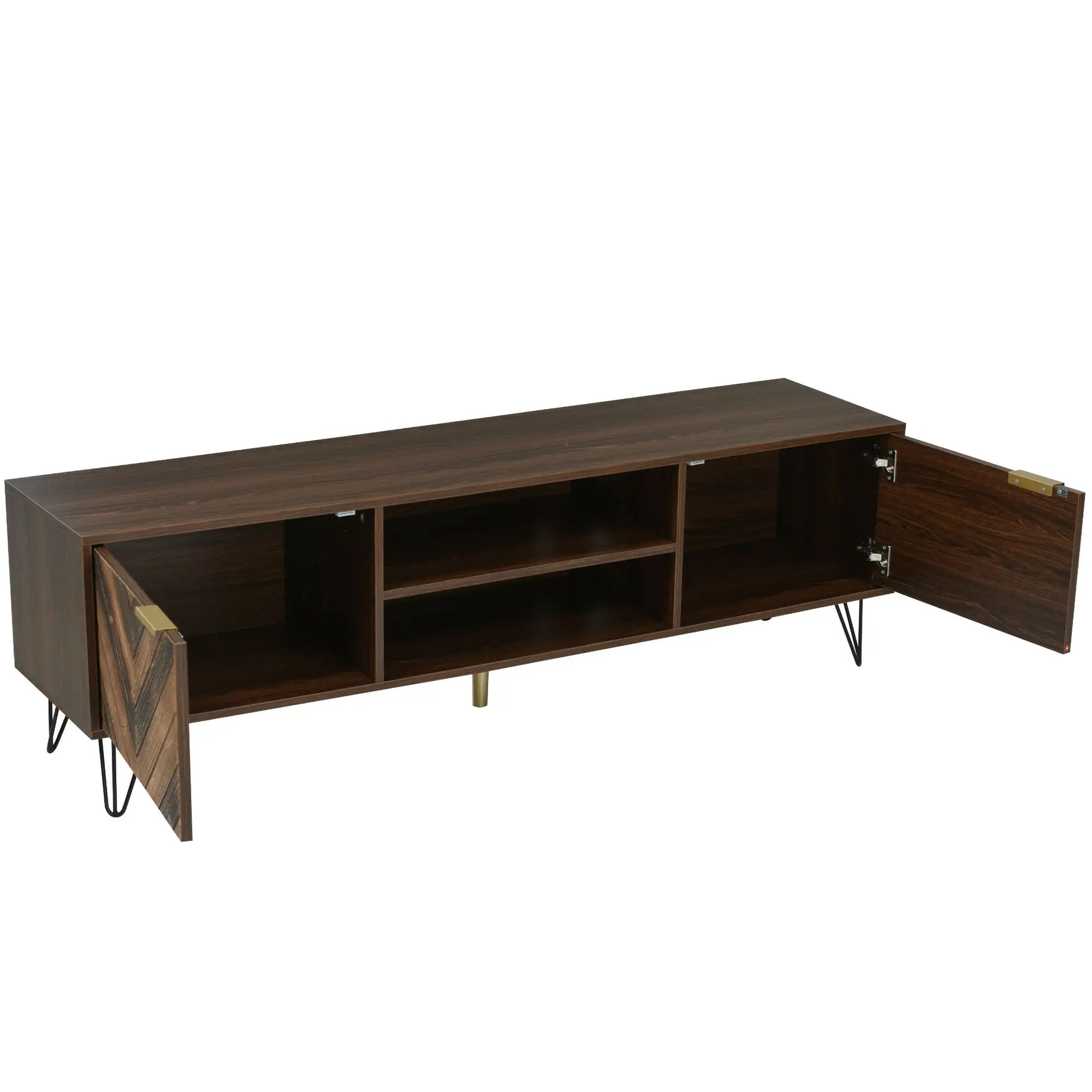 Mueble TV Móvil Natural con Puertas de Madera Maciza y Patas de Hierro image 3