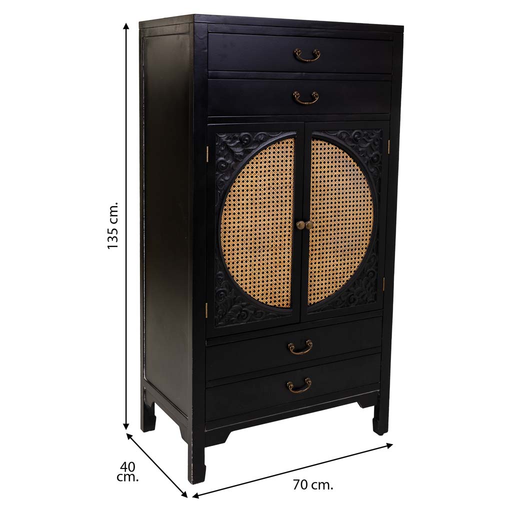 ARMARIO ALIKA DE MADERA Y RATÁN CON 4 CAJONES Y 2 PUERTAS NEGRO image 3