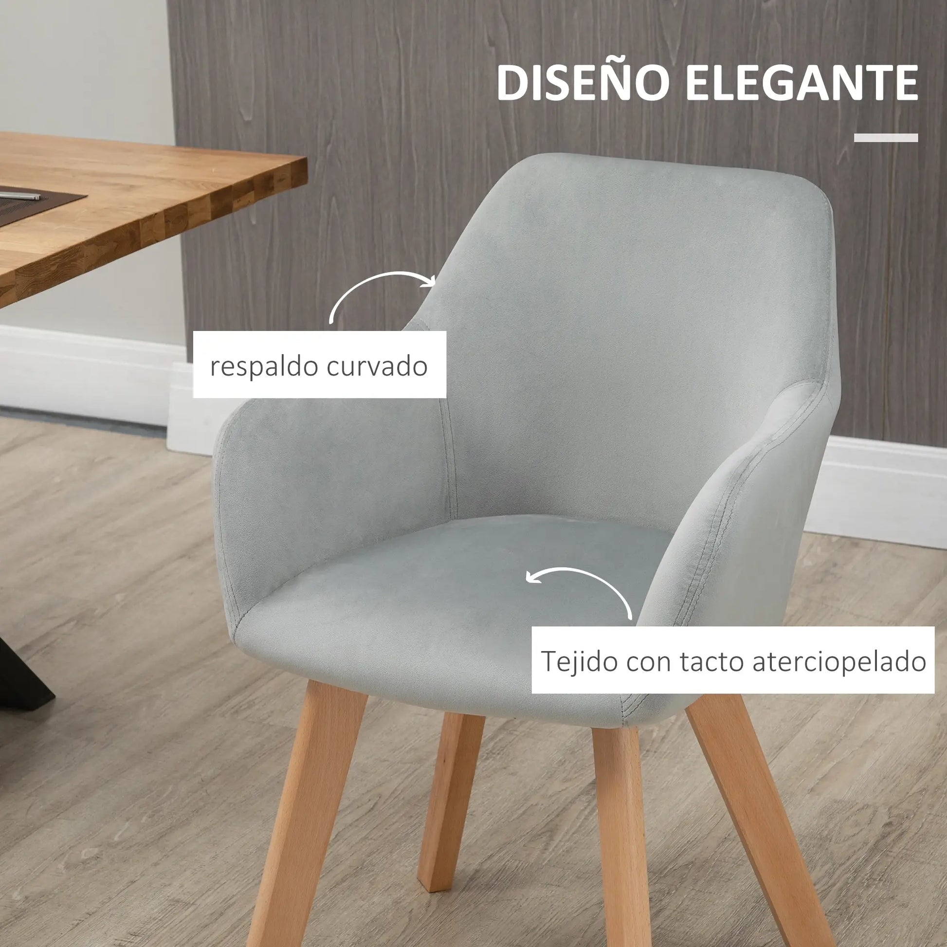 JUEGO DE 2 SILLAS DE COMEDOR TERCIPELO GRIS – MODELO LUNA image 9