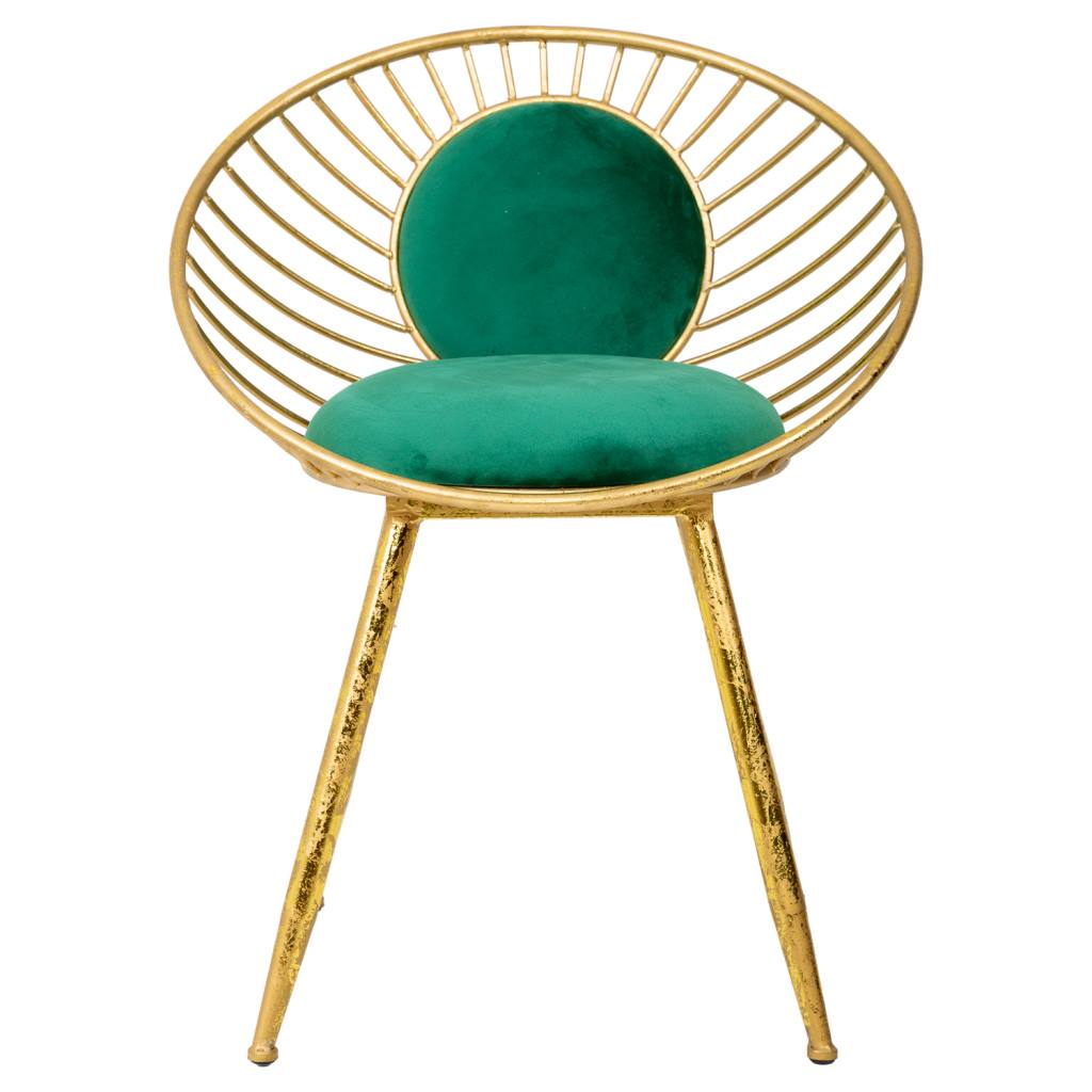BANQUETA / SILLA DE METAL DORADO TAPIZADA VERDE image 3