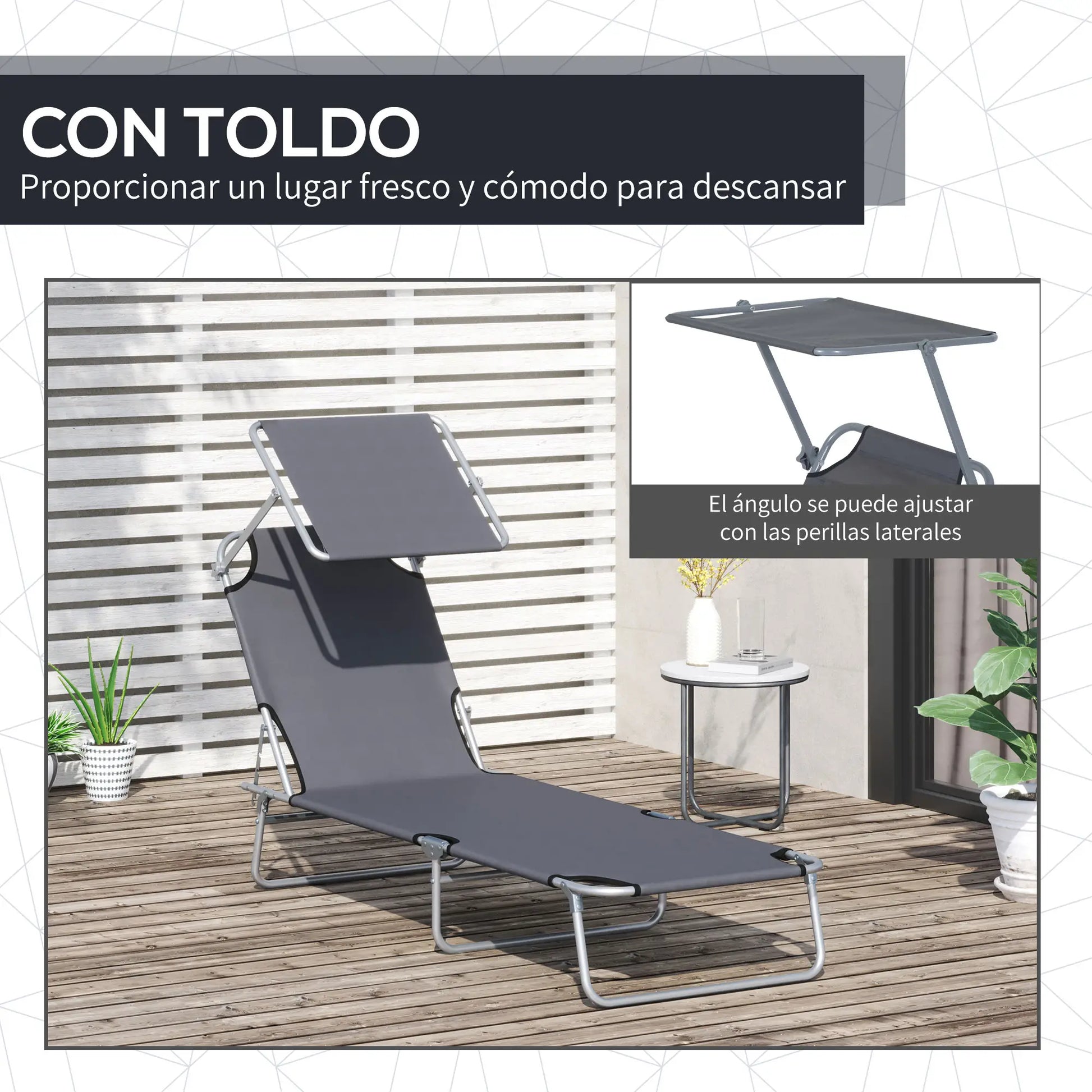 TUMBONA DE JARDÍN PLEGABLE CON TOLDO SUNRELAX PRO GRIS image 1