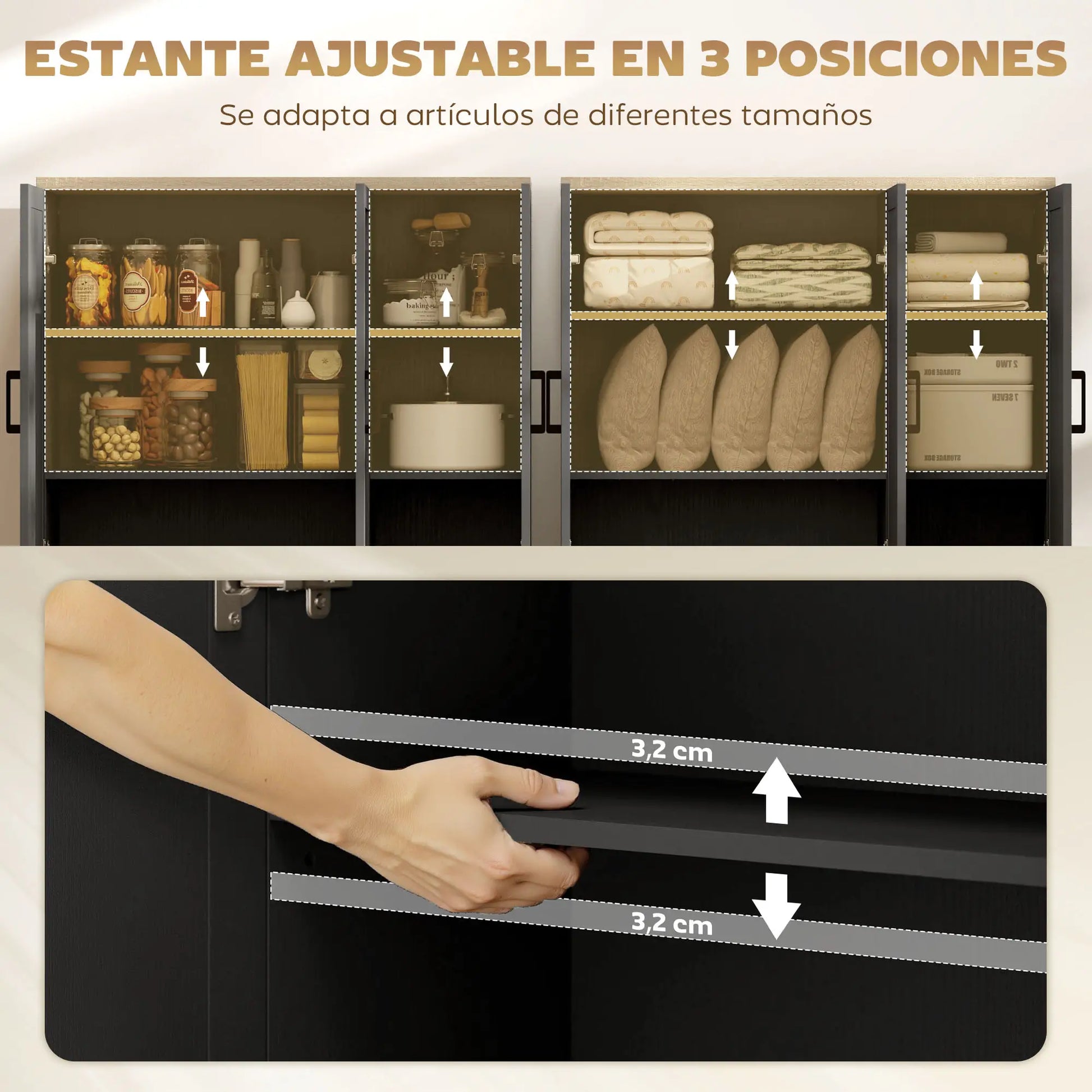 APARADOR DE SALÓN MODERNO CON 3 PUERTAS – NEGRO Y MADERA NATURAL image 7