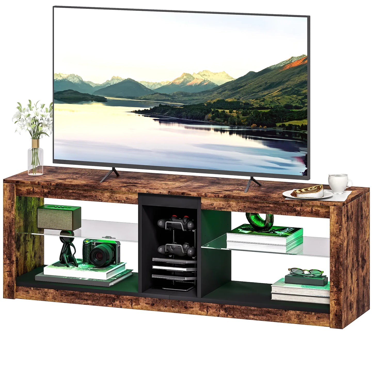 Mueble TV 140 cm Marrón Rústico con LED image 6