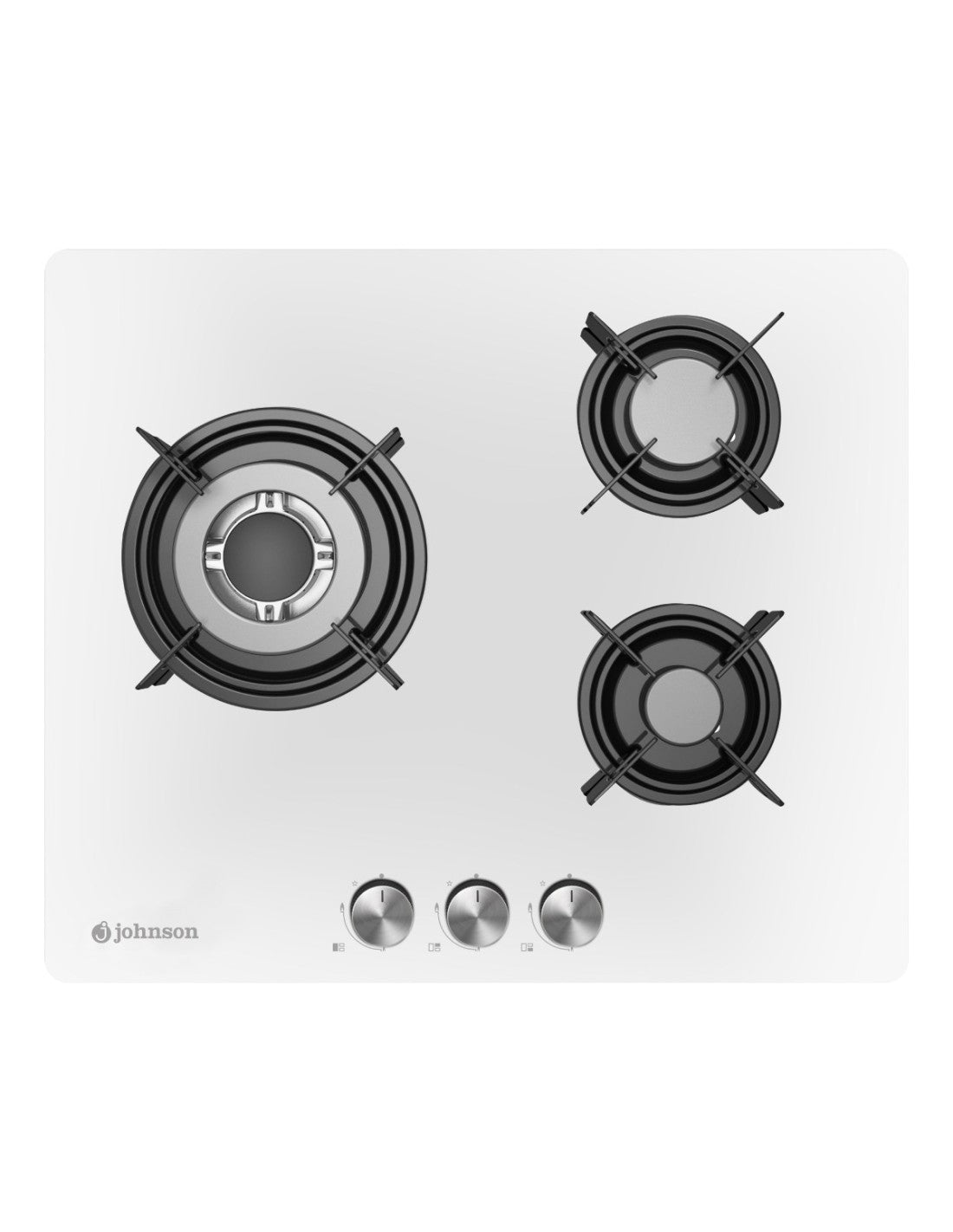🔥 Encimera de Gas Johnson JAMA3BB Cristal Blanco – 60 cm con 3 Fuegos y Triple Llama