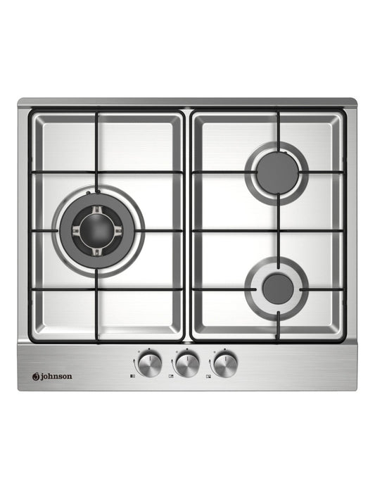 🔥 Encimera de Gas Johnson JAMA3BX1 Inox – 60 cm con 3 Fuegos y Triple Llama