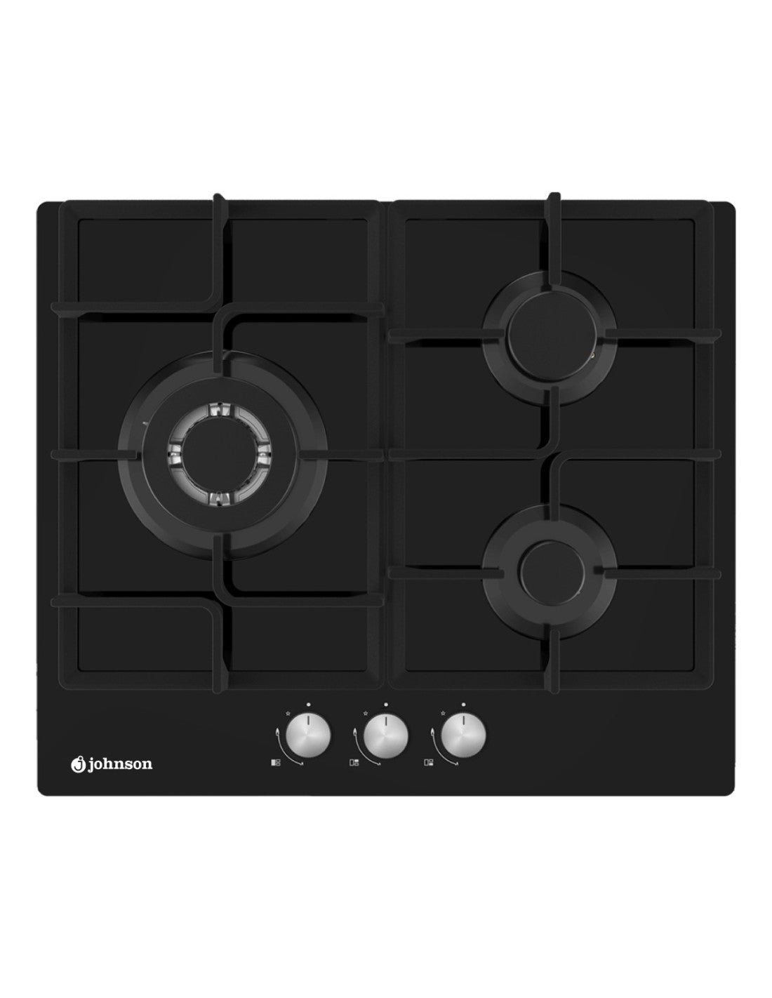🔥 Encimera de Gas Johnson JAMA3BN1 Cristal Negro – 60 cm con 3 Fuegos y Triple Llama