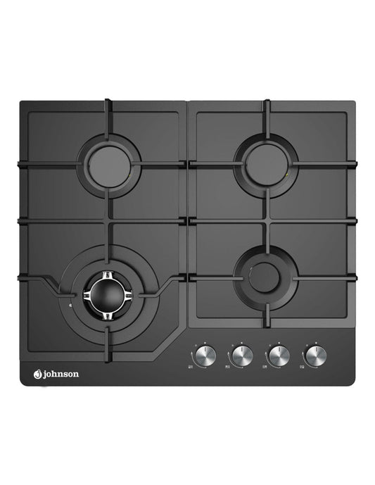 🔥 Encimera de Gas Johnson JAMA4BN1 Cristal Negro – 60 cm con 4 Fuegos y Triple Llama