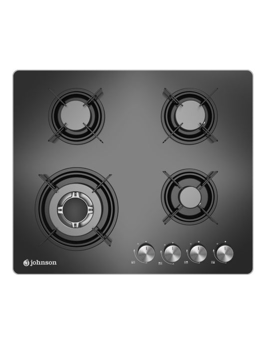 🔥 Encimera de Gas Johnson JAMA4BN Cristal Negro – 60 cm con 4 Fuegos y Triple Llama
