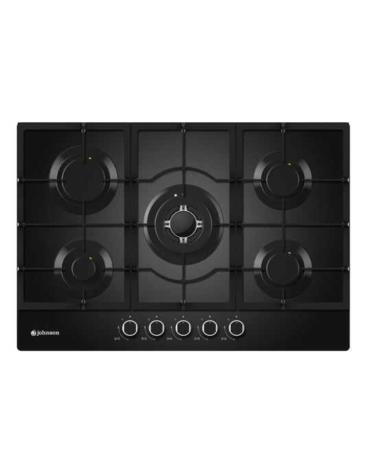 🔥 Encimera de Gas Johnson JAMA575BN Cristal Negro – 75 cm con 5 Fuegos y Triple Llama