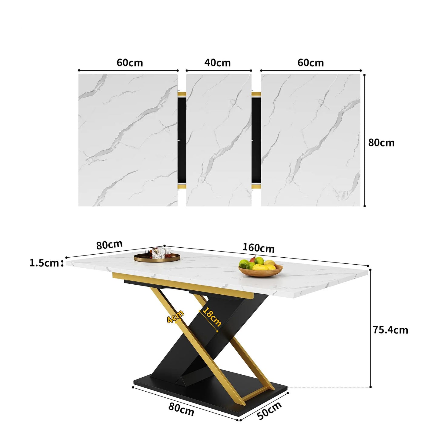 🍽️ Mesa de Comedor Extensible 120-160 cm con Patas Cruzadas – MDF Efecto Mármol – Blanco y Negro | JAM MUEBLES