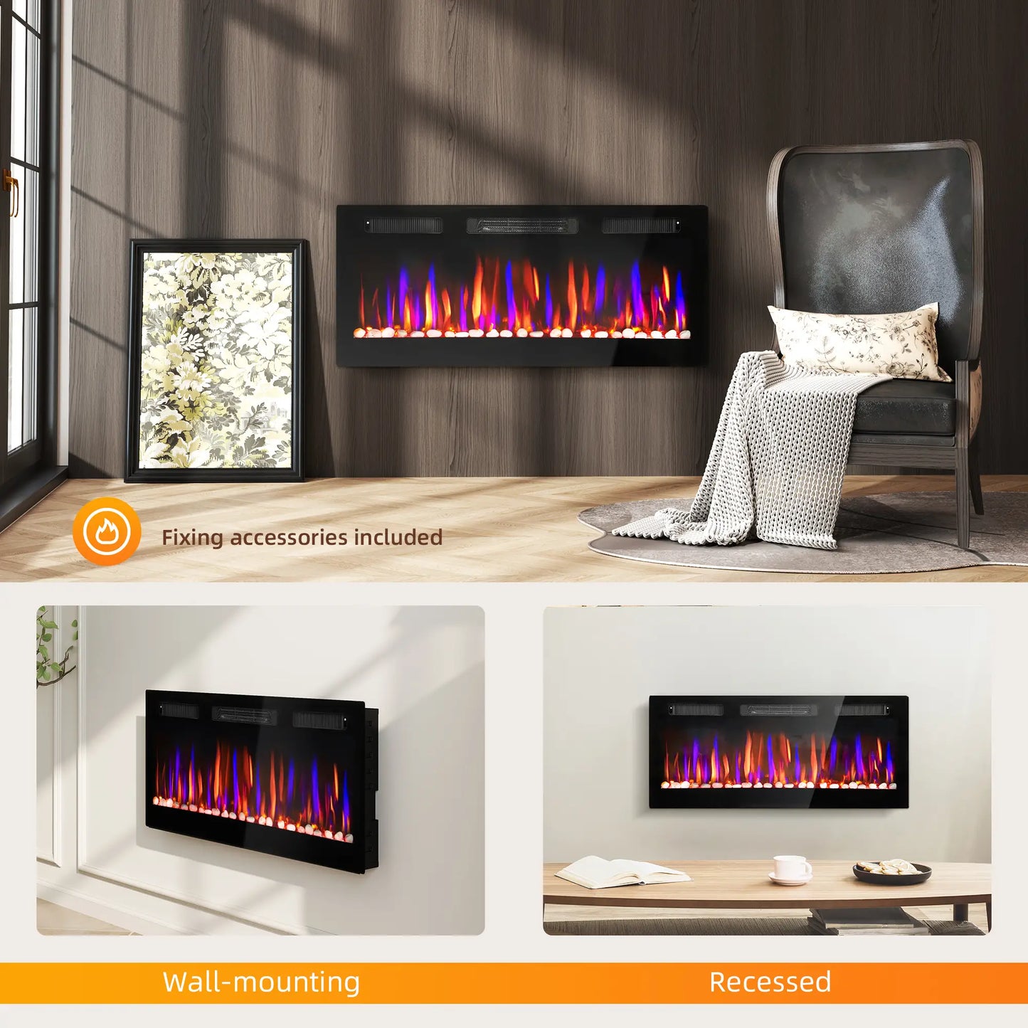 CHIMENEA ELÉCTRICA ULTRAFINA FLAMEVIEW SLIM 1800W EMPOTRABLE/PARED 106,7 CM image 3