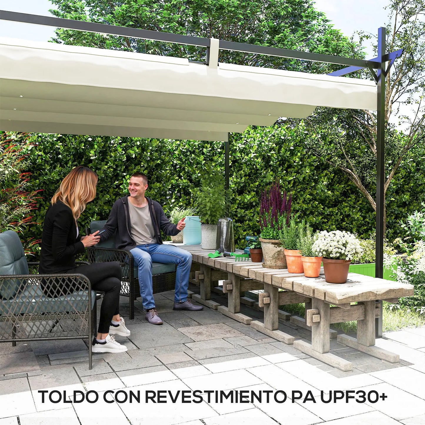 PÉRGOLA DE JARDÍN LUMINA SOL 6X3 CON TECHO RETRÁCTIL CREMA image 5
