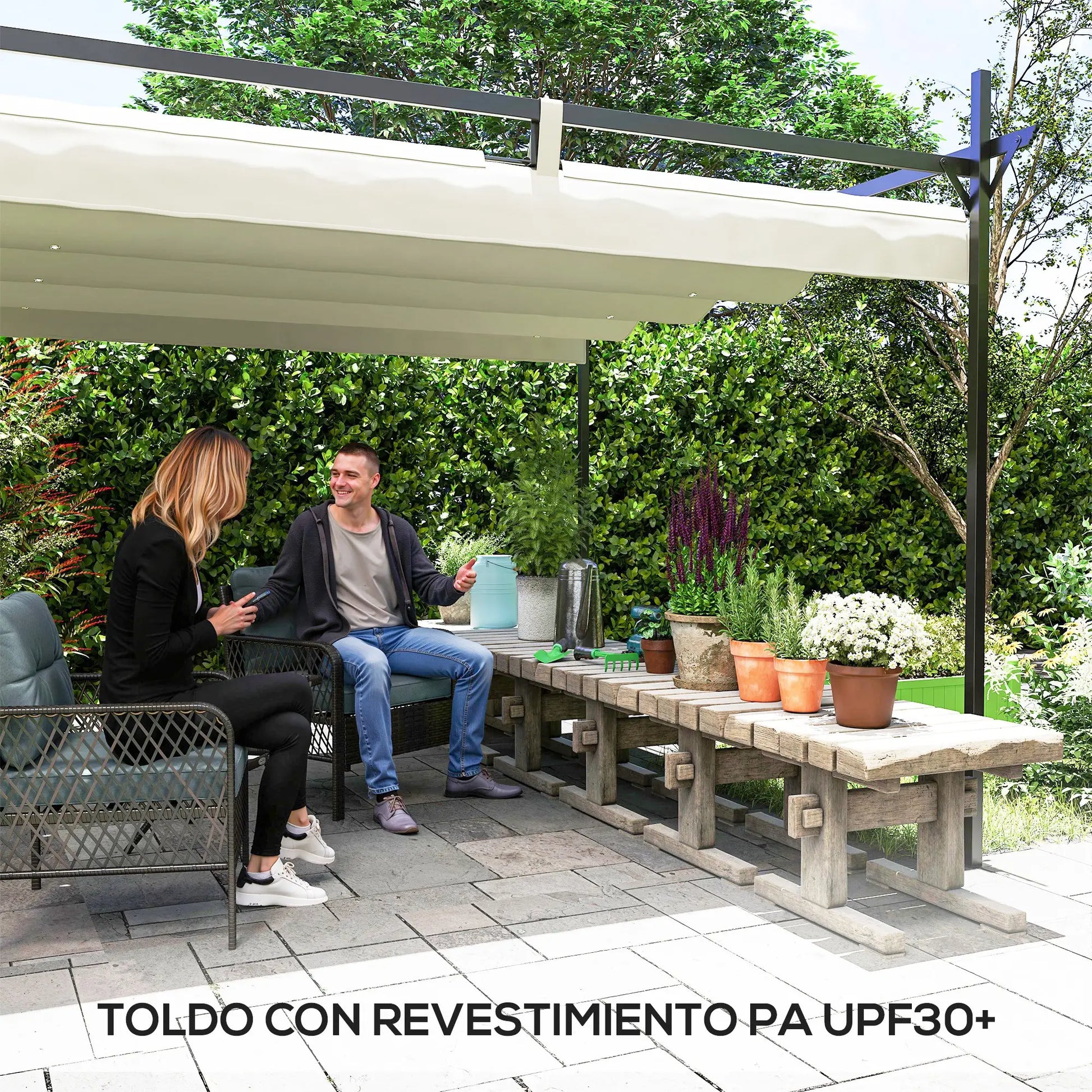 PÉRGOLA DE JARDÍN LUMINA SOL 6X3 CON TECHO RETRÁCTIL CREMA image 5